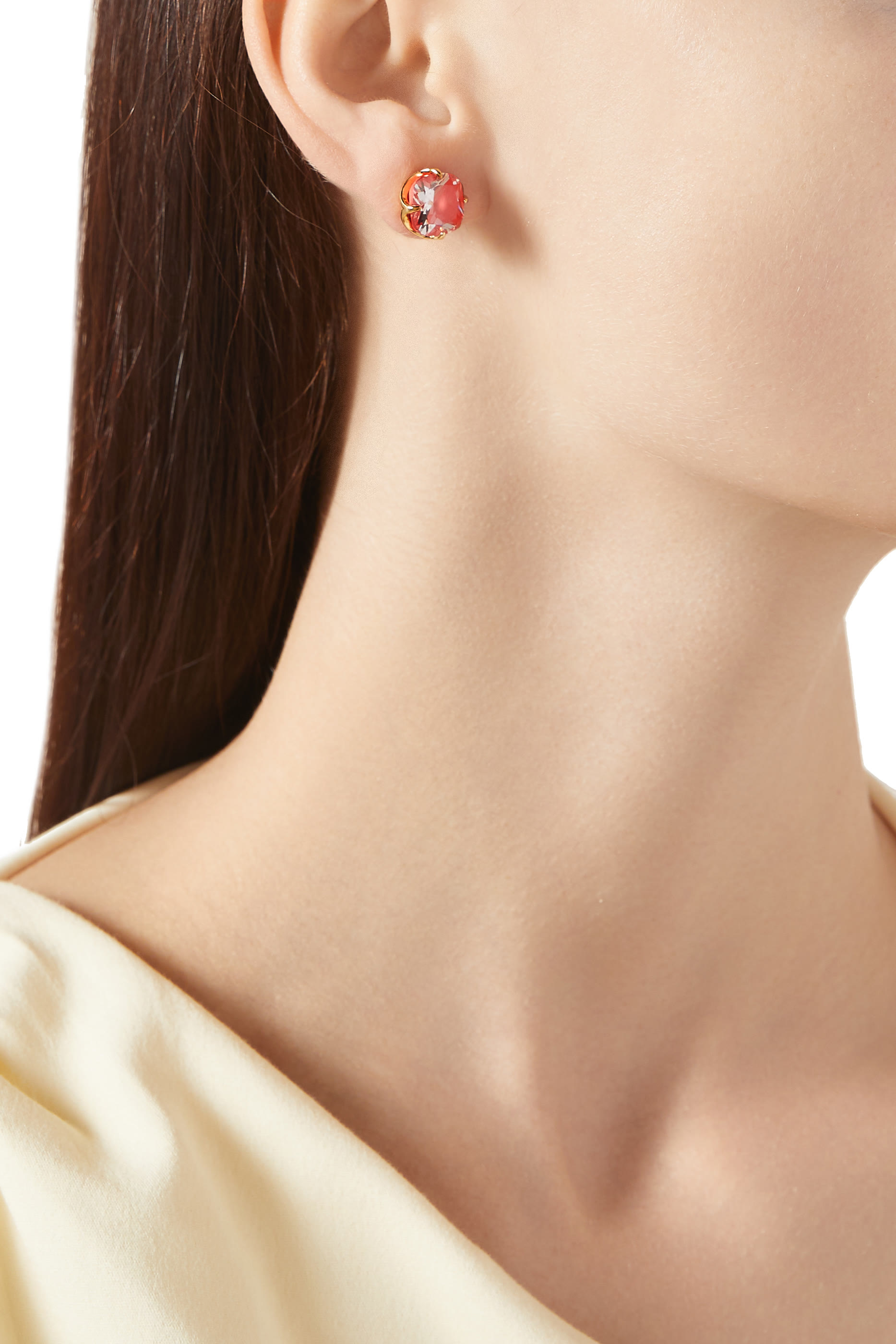 Pop of Joy 10mm Spade Flower Studs, Plated Metal & Cubic Zirconia, Enamel, Titanium Posts