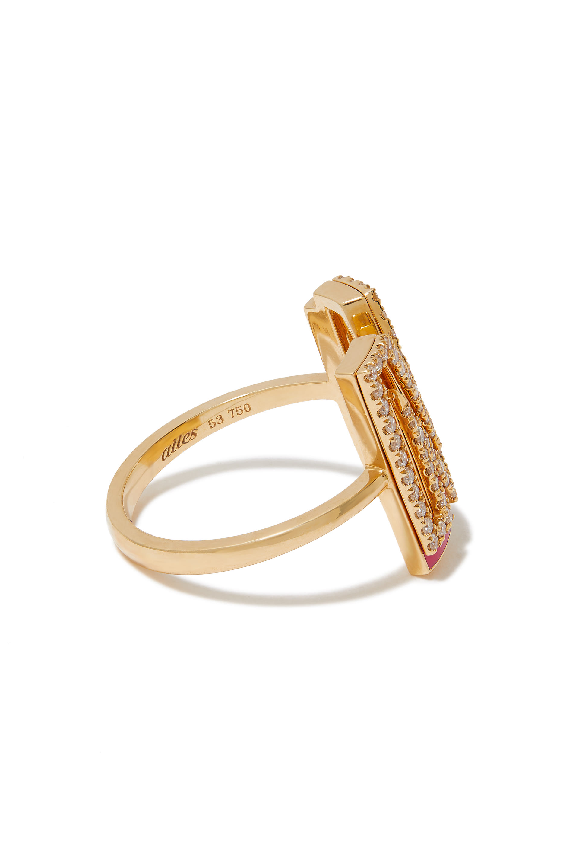 M Silhouette Ring, 18k Yellow Gold with Diamonds