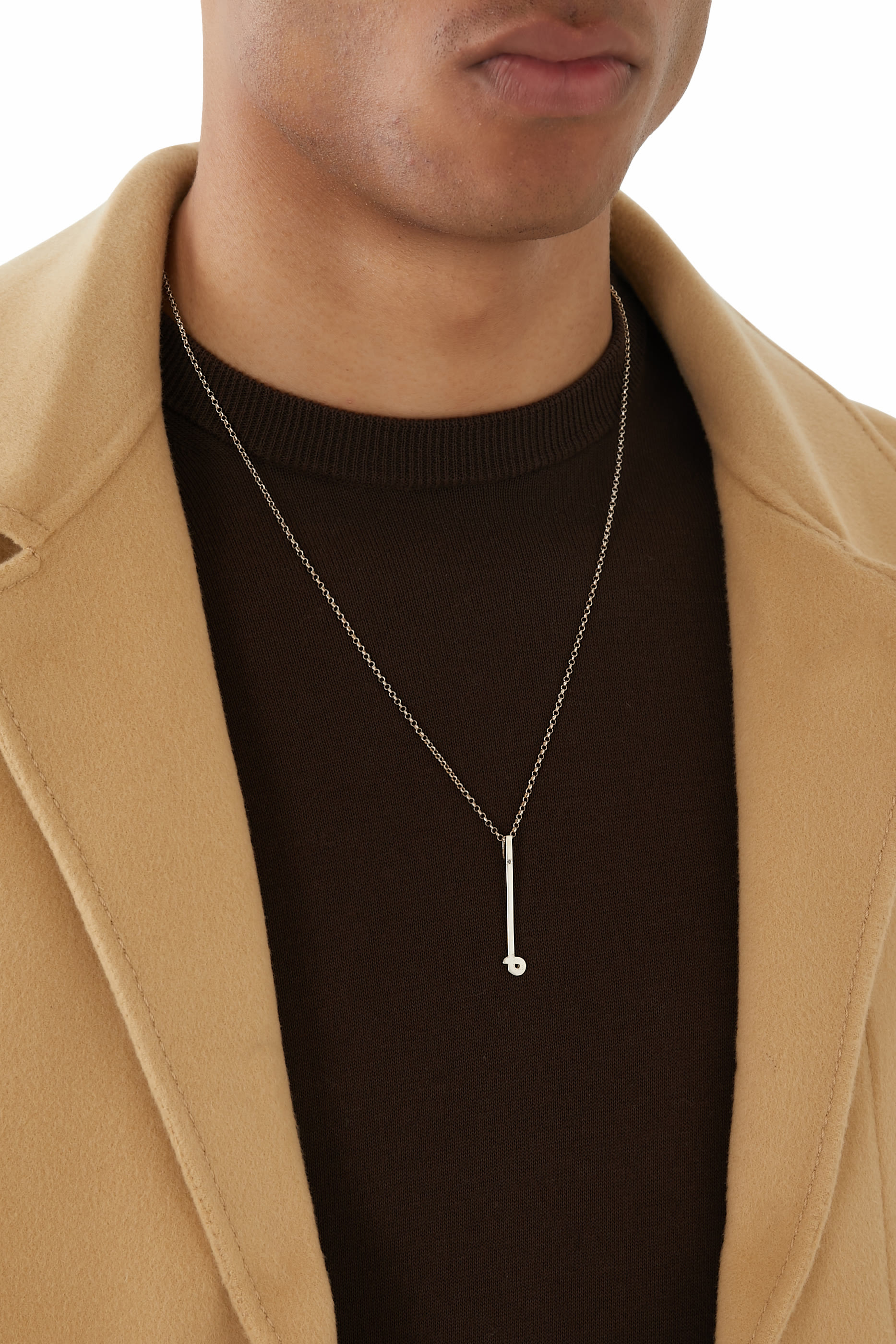 Arabic Letter "Meem" Diamond Pendant Necklace, Sterling Silver & Diamond