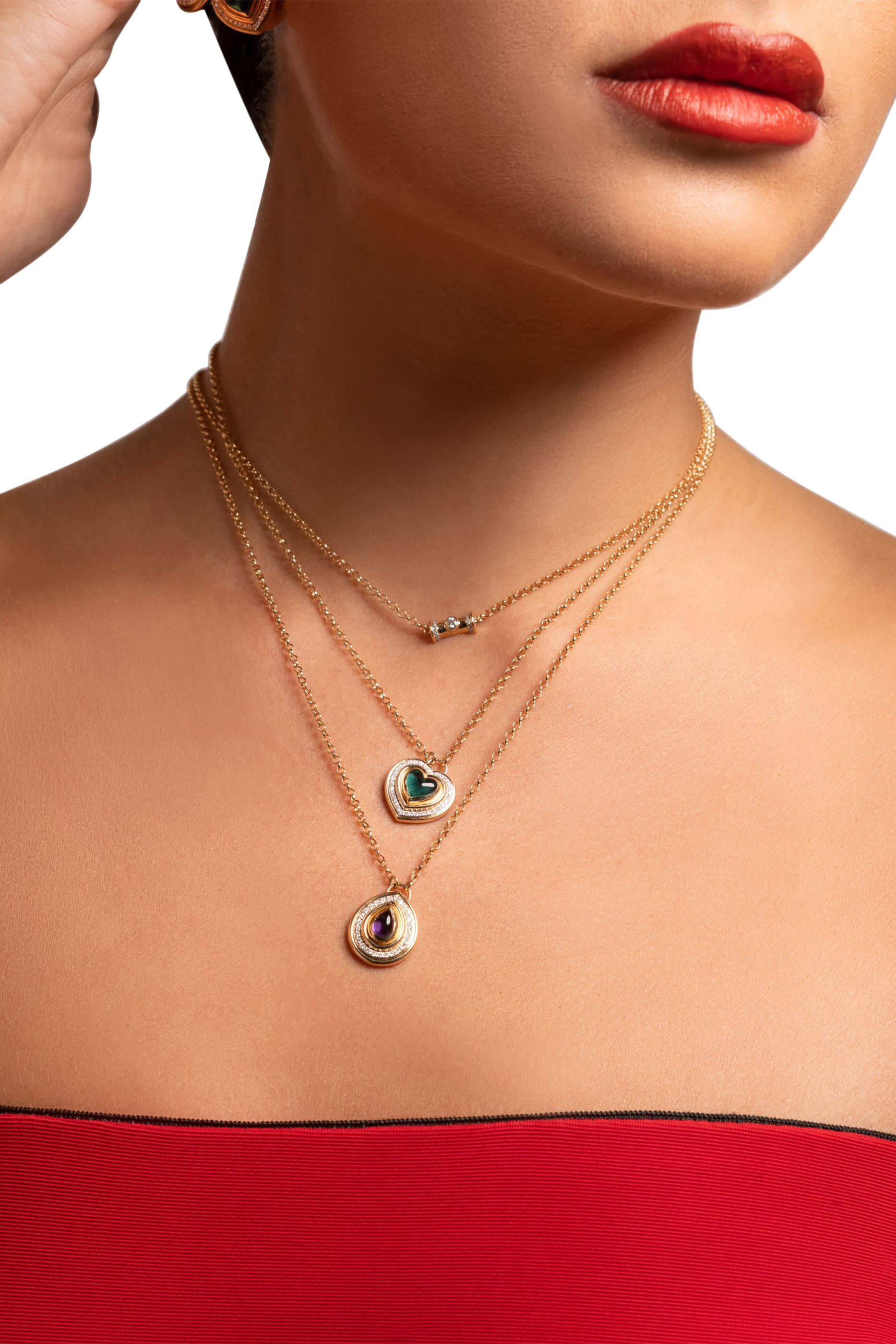 Mimette Drop Necklace, 18K Yellow Gold with White Diamonds & Amethyst