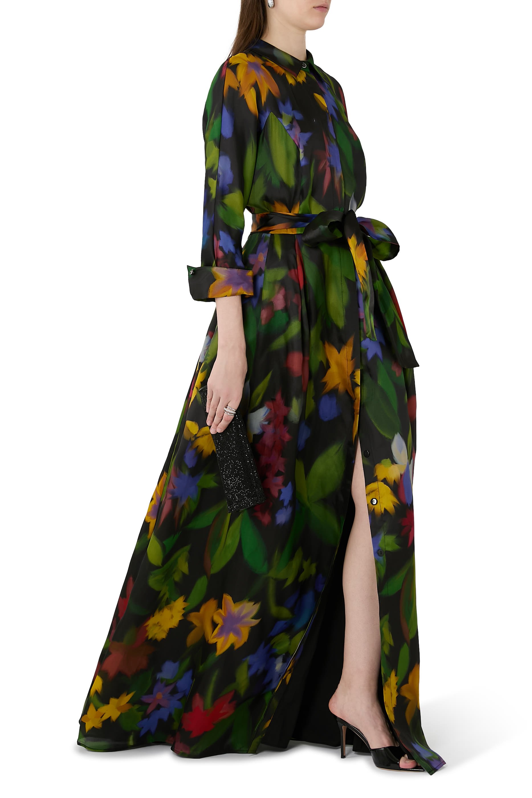 Floral Print Organza Shirt Gown