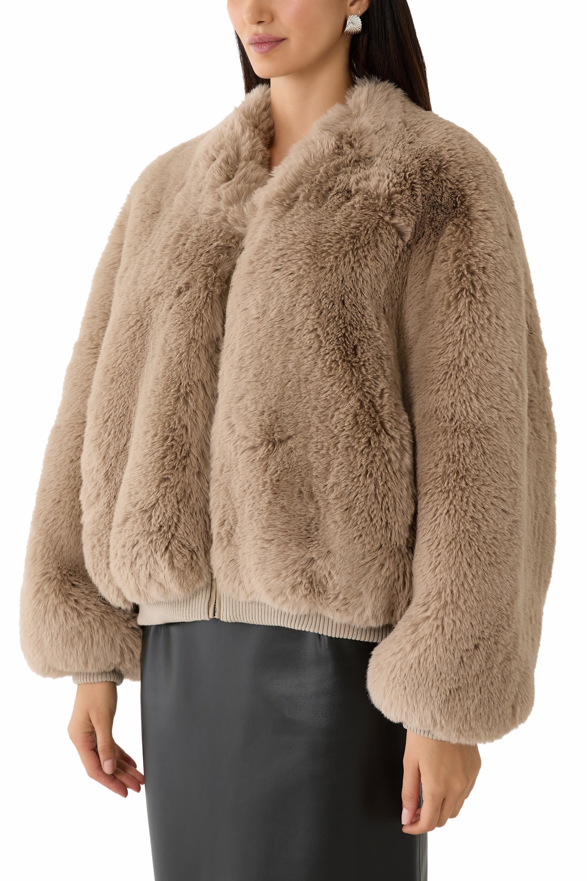 Senna Collarless Faux Fur Jacket 
