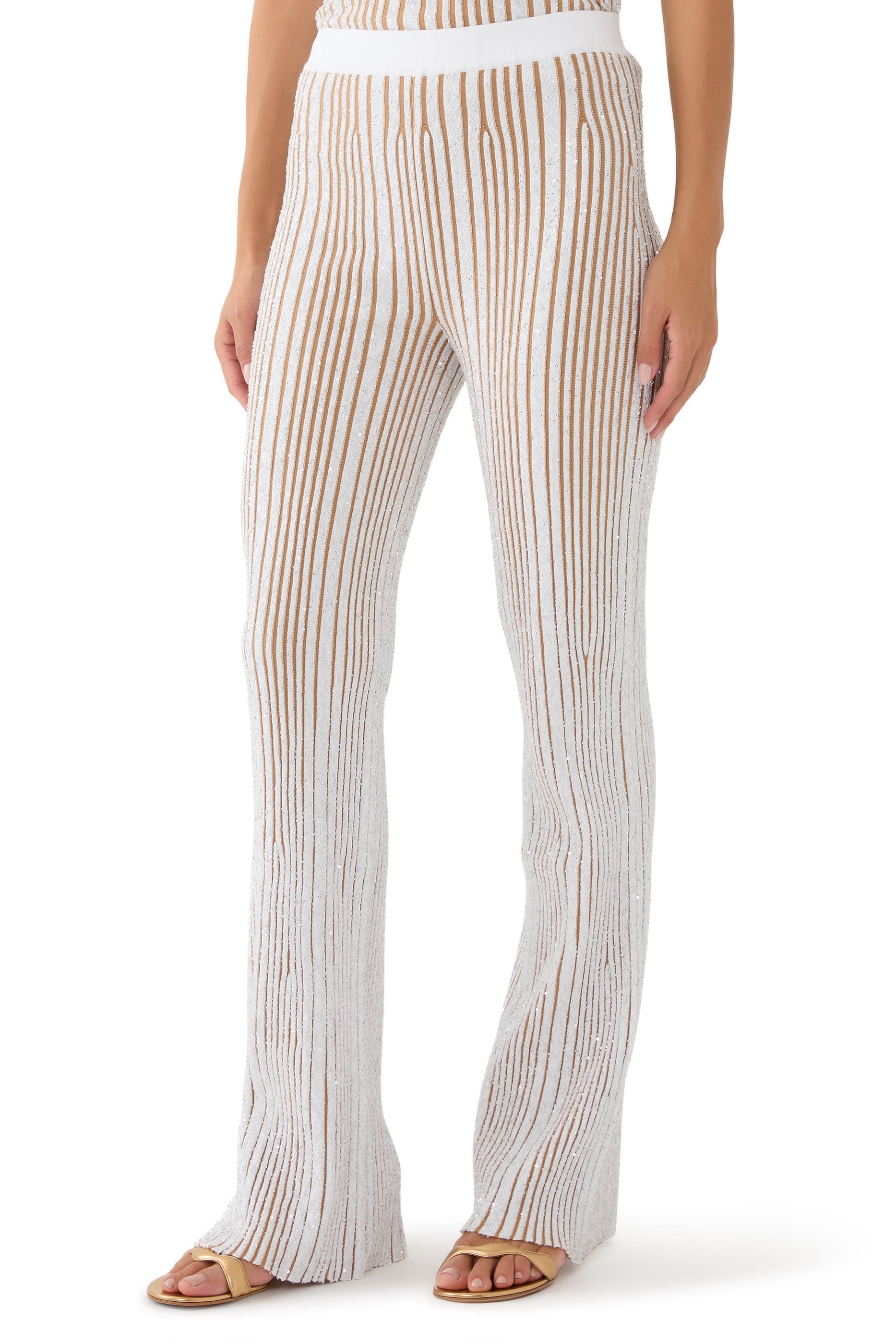 Partialized Knit Sequinned Flared Pants