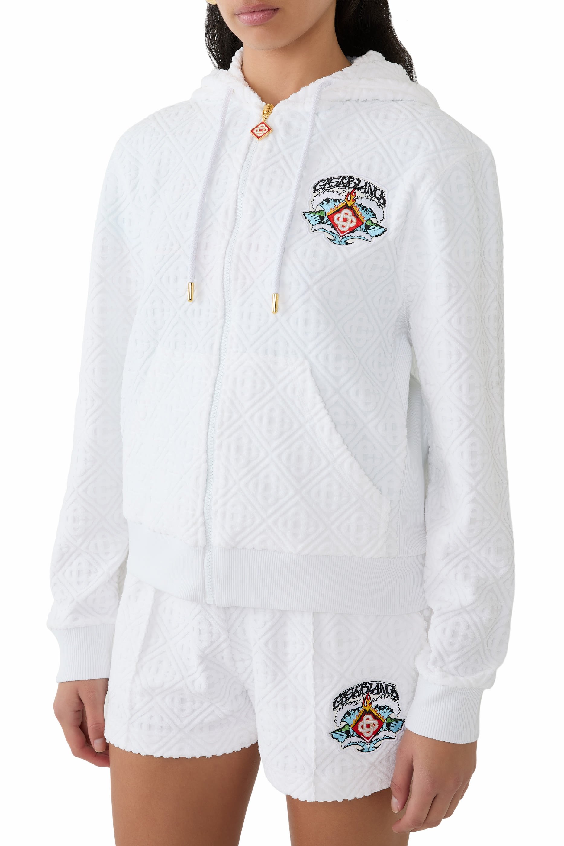 Towelling Waves Monogram Zip Through Hoodie 