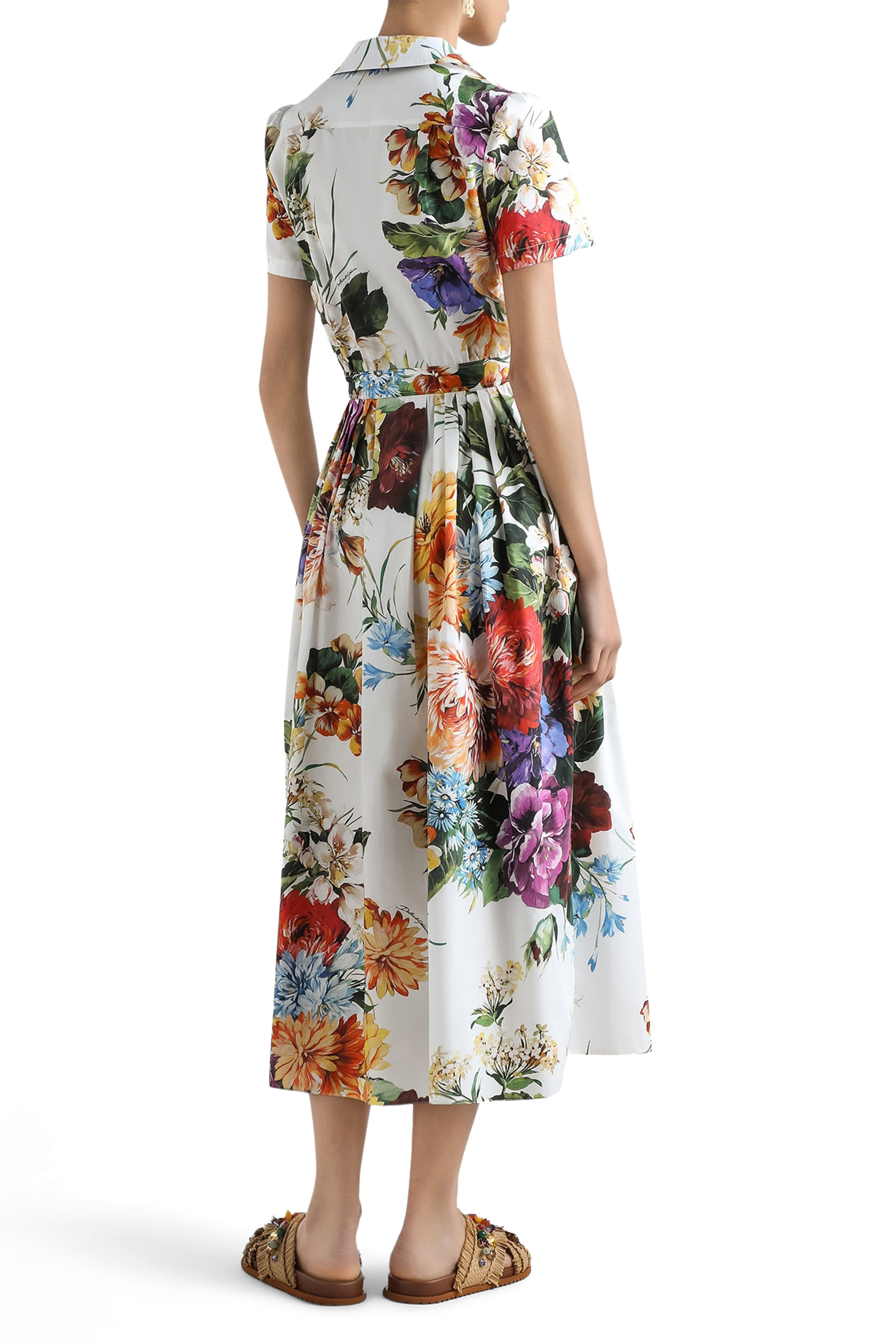 Flower Bouquet-Print Poplin Dress