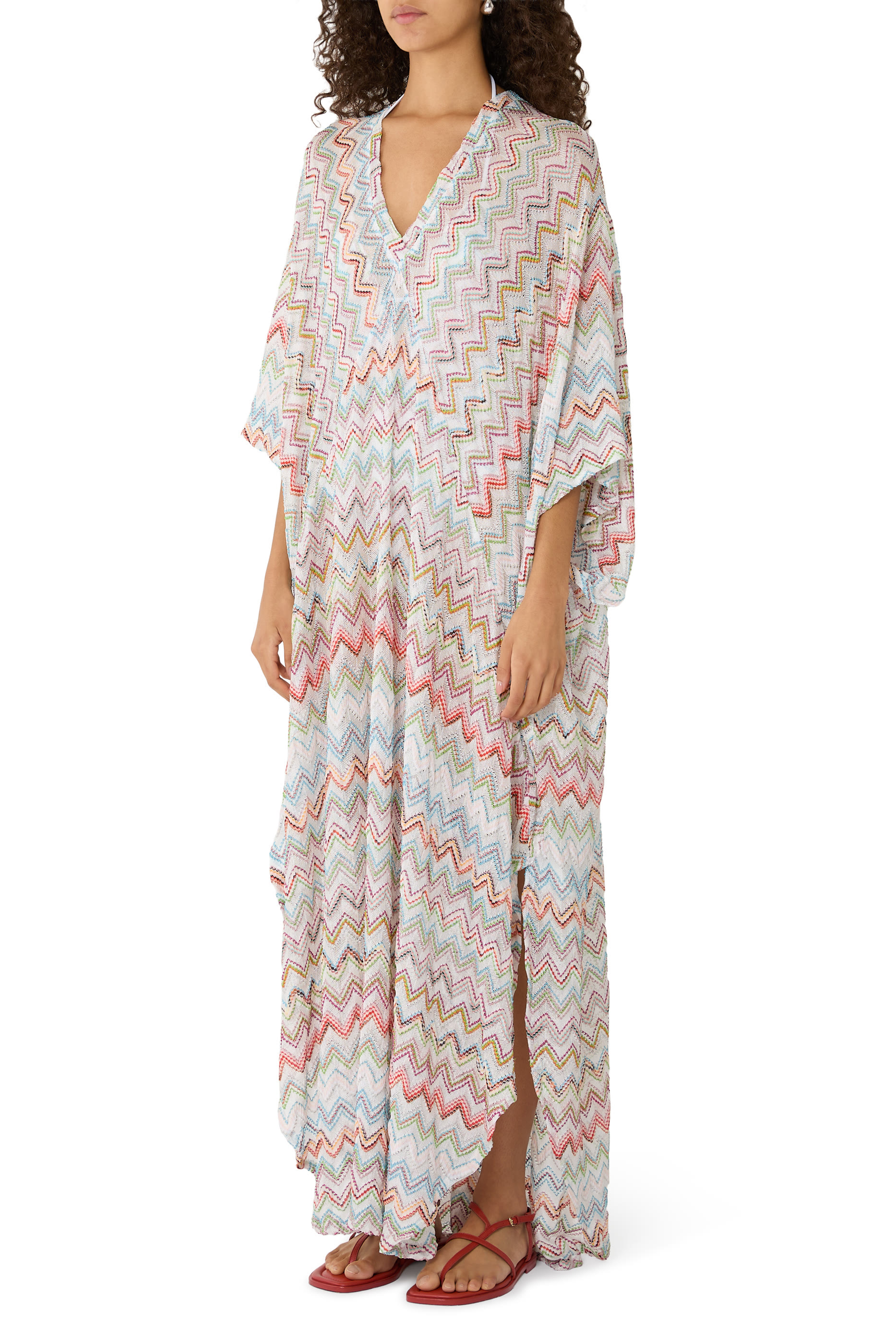 Long Kaftan with 3D Zigzag Lam&eacute; and Batwing Sleeves