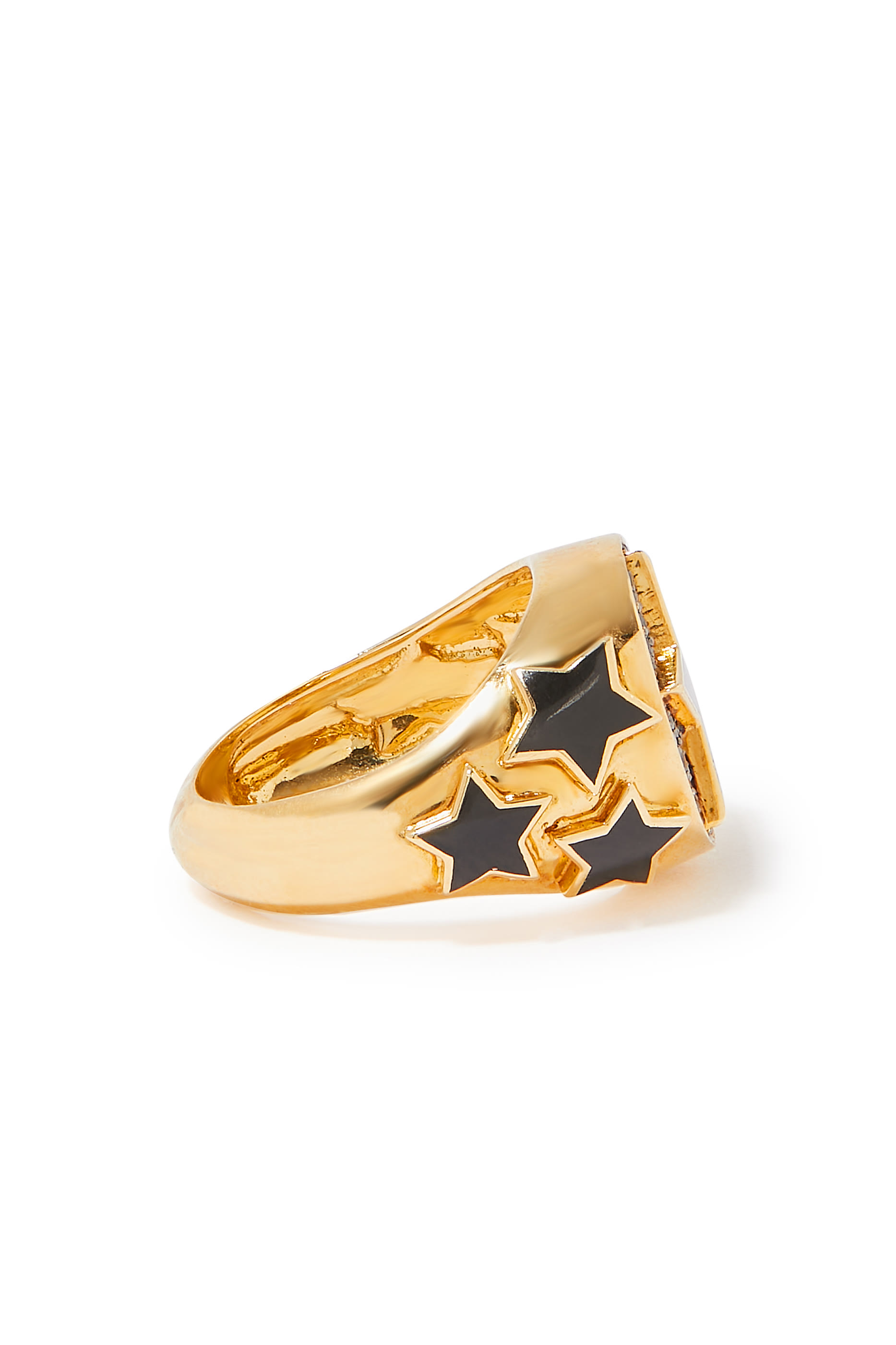 Nujum Letter N Star Signet Ring, 18k Yellow Gold & Black Diamonds
