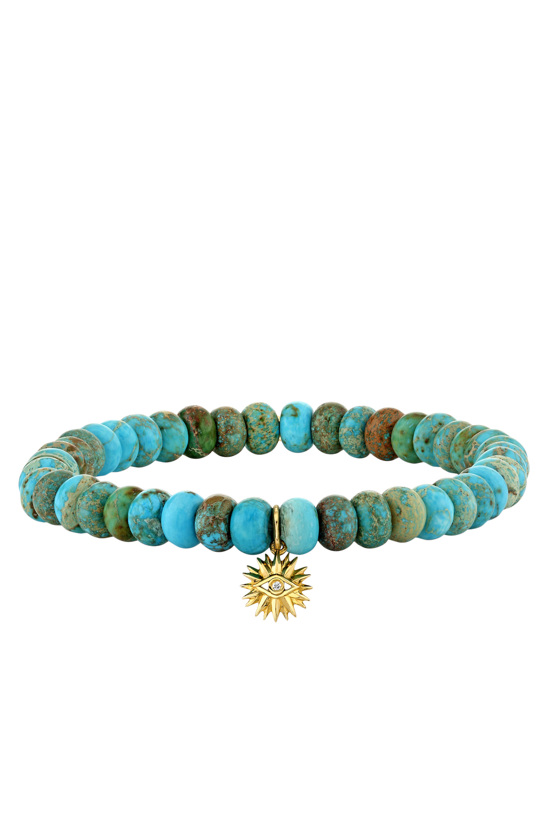 Rondelle Beaded Bracelet, 14K Yellow Gold with Diamonds & Turqoise Beads