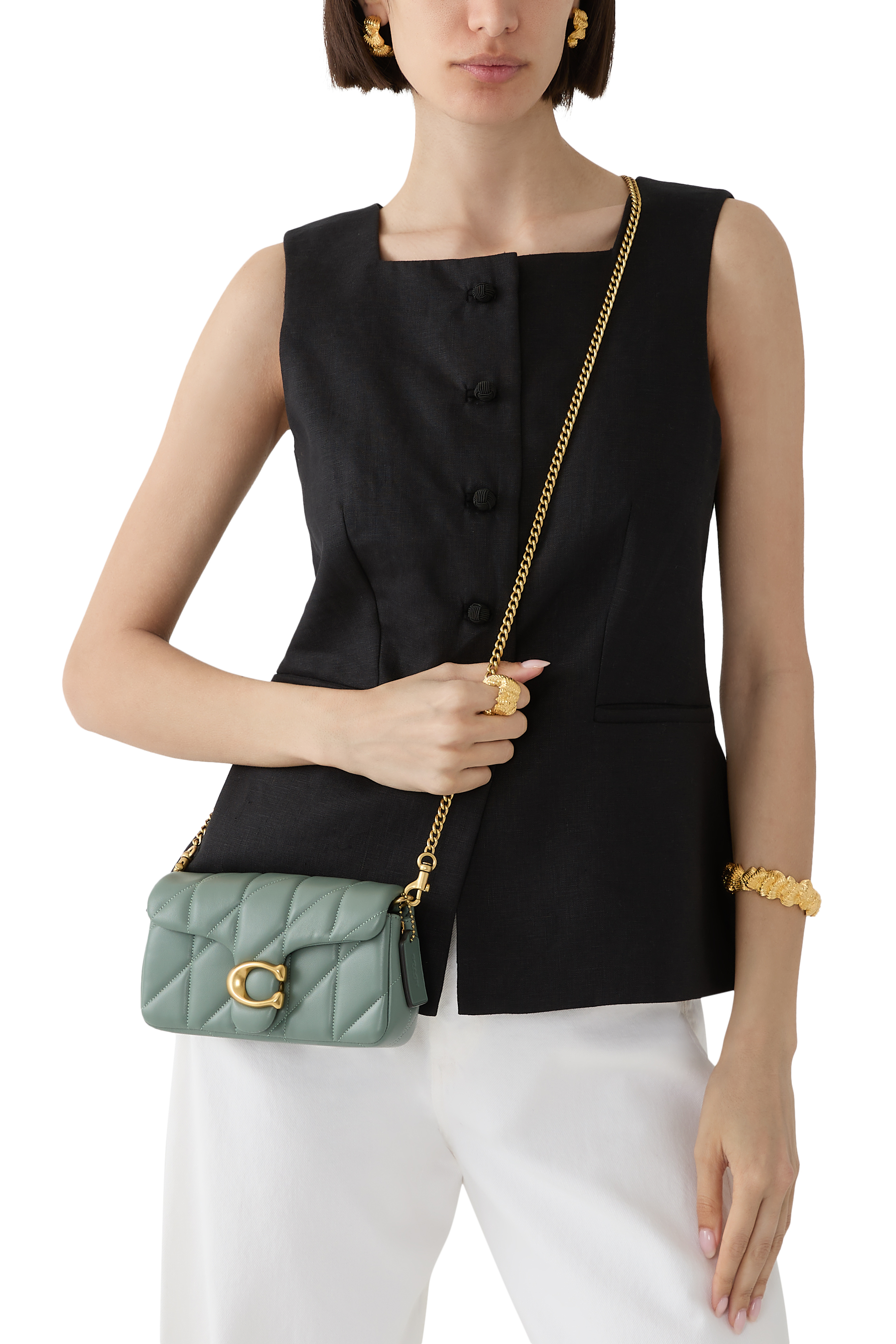 Quilted Pillow Leather Tabby Wristlet With Chain