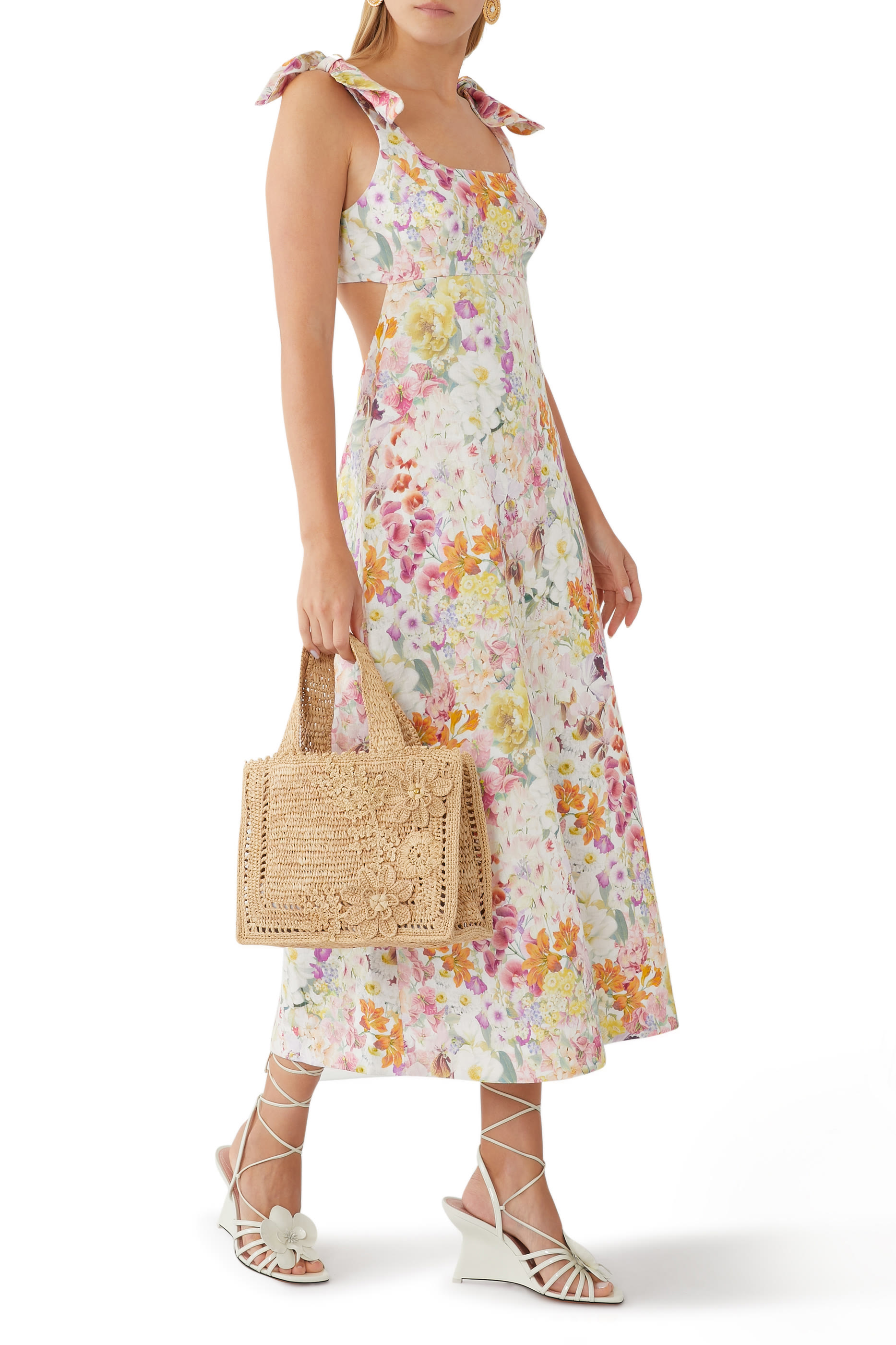 Floral Raffia Mini Tote Bag