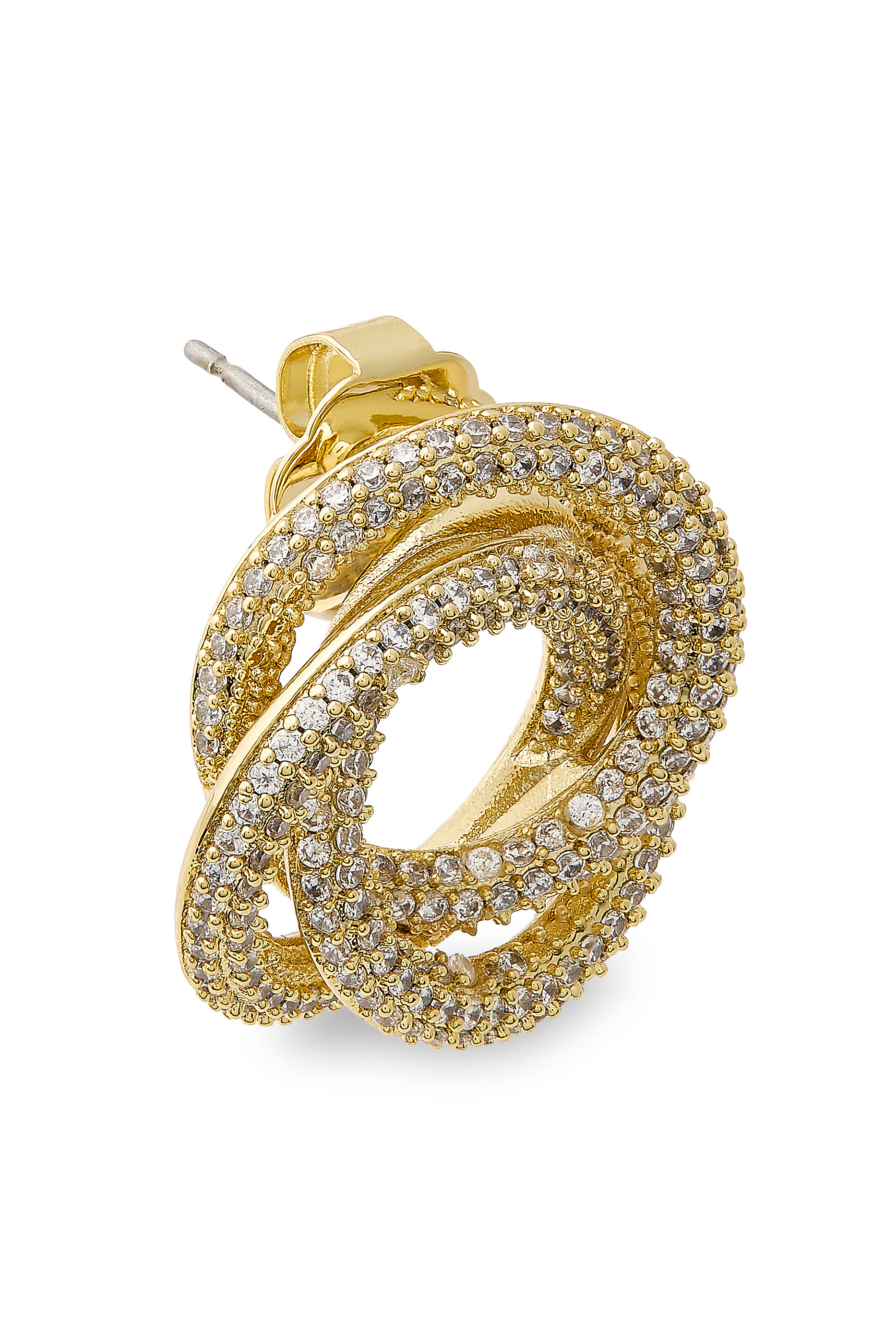 Pav&eacute; Triple Circle Interlocking Earrings, Gold Plated & Cubic Zirconia