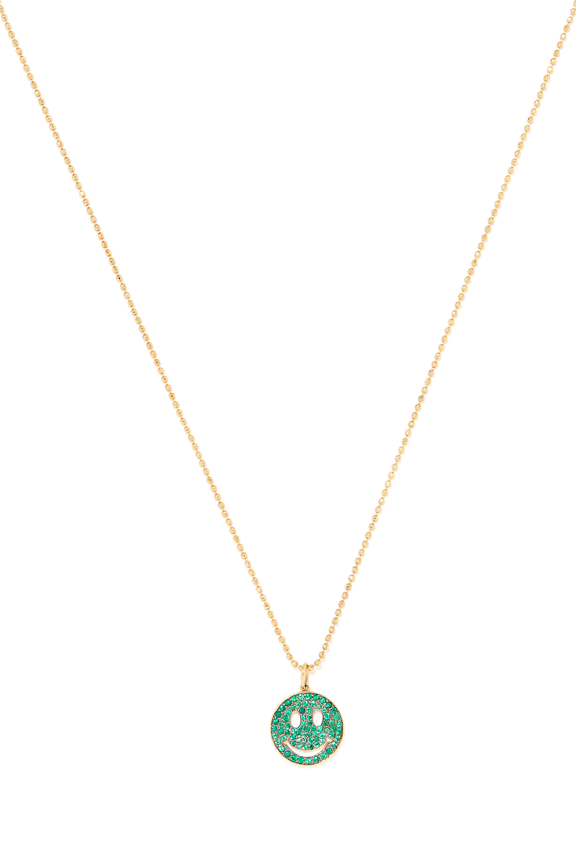 Medium Happy Face Pendant Necklace, 14k Yellow Gold & Emerald