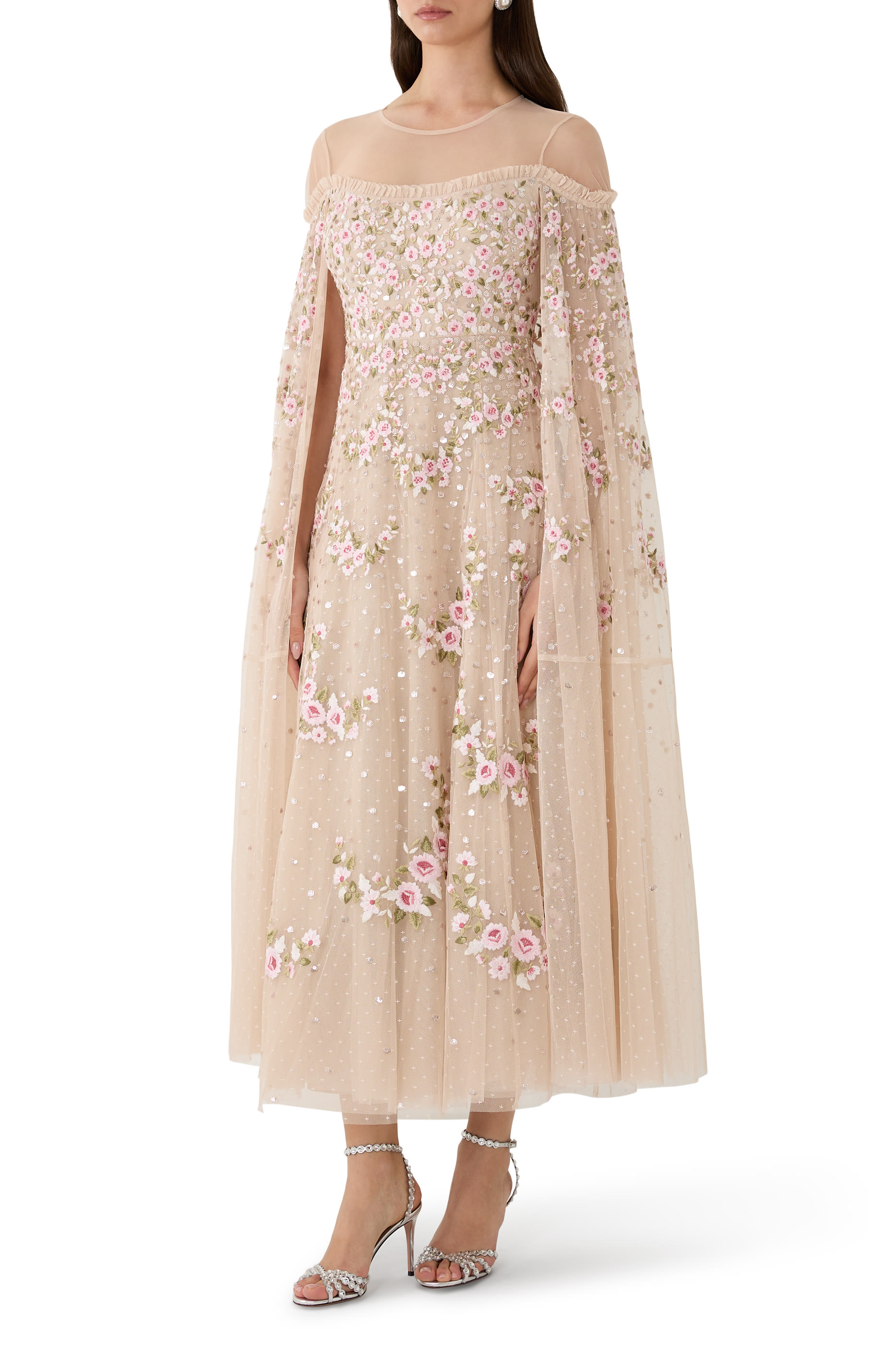 Crescent Roses Cape Ankle Gown