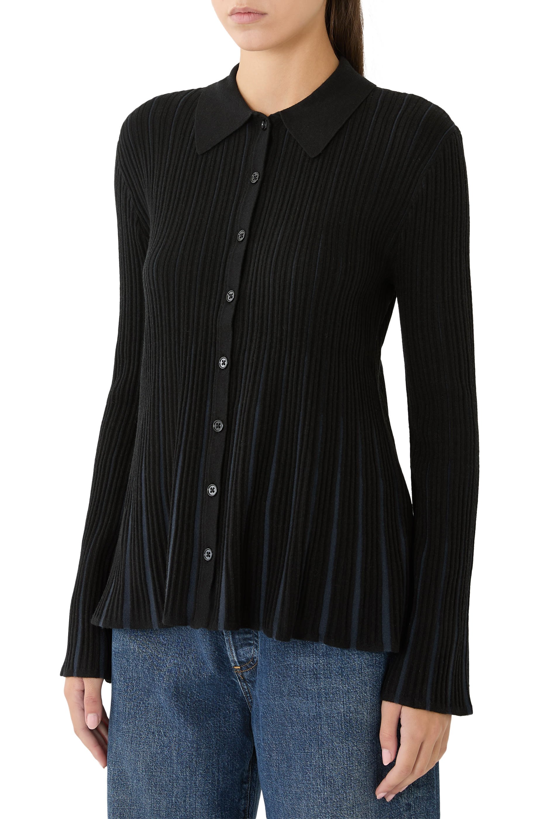Pleated Rib Knit Cardigan