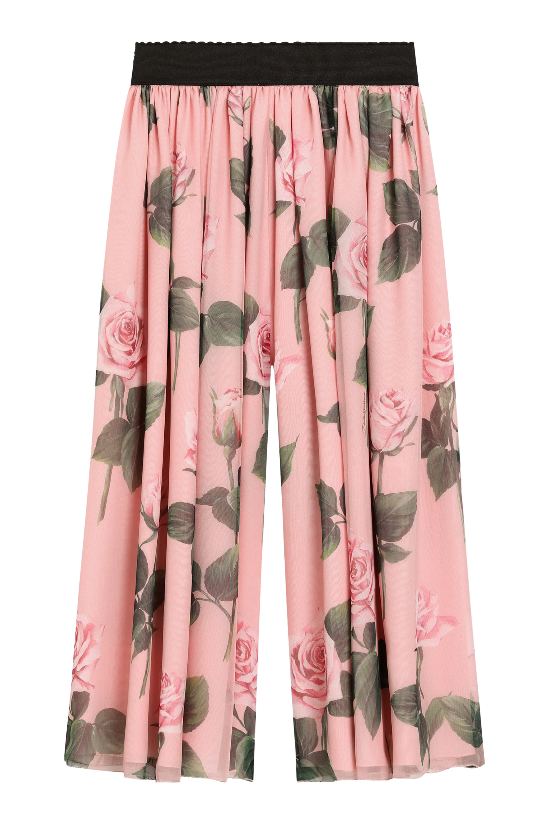 Kids Chiffon Pants with Rose Print and Logo