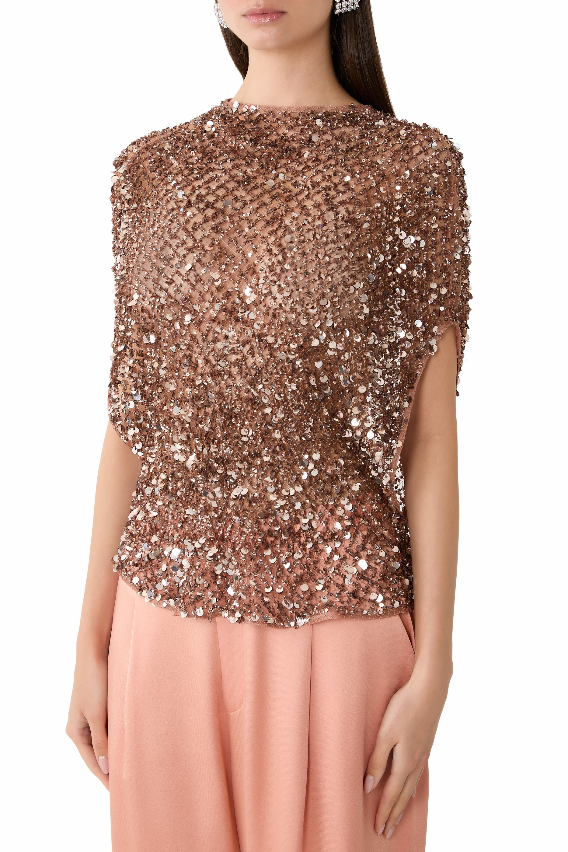 Net Mesh Sequin Cape T-Shirt