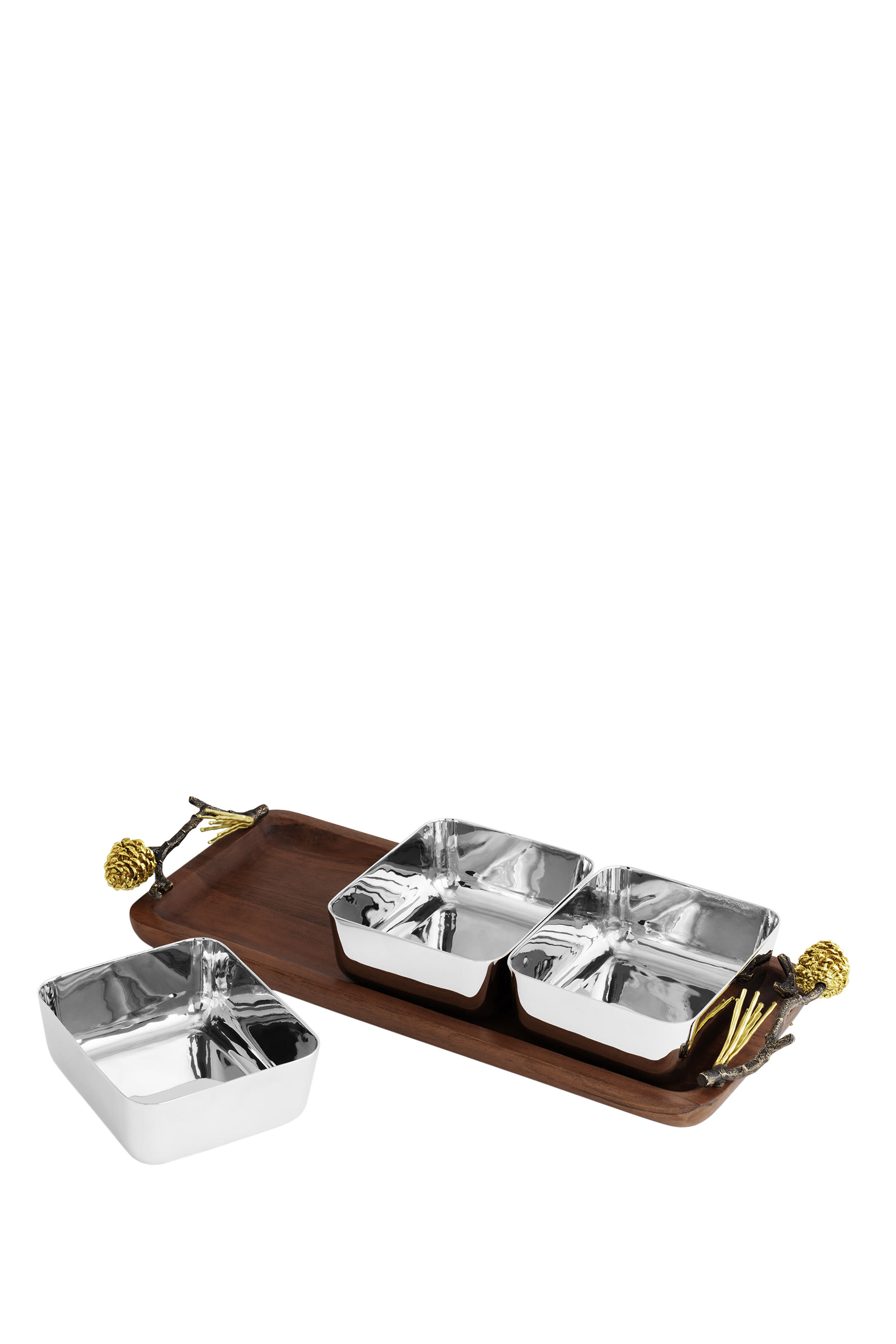 Pine Cone Wood Triple Bowl