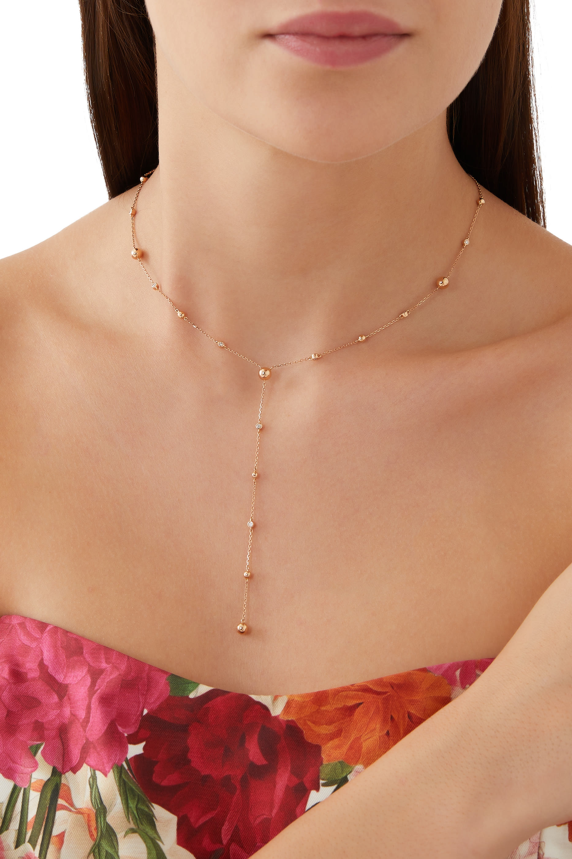 Japan Enishi Lariet Necklace, 18k Pink Gold and Diamonds