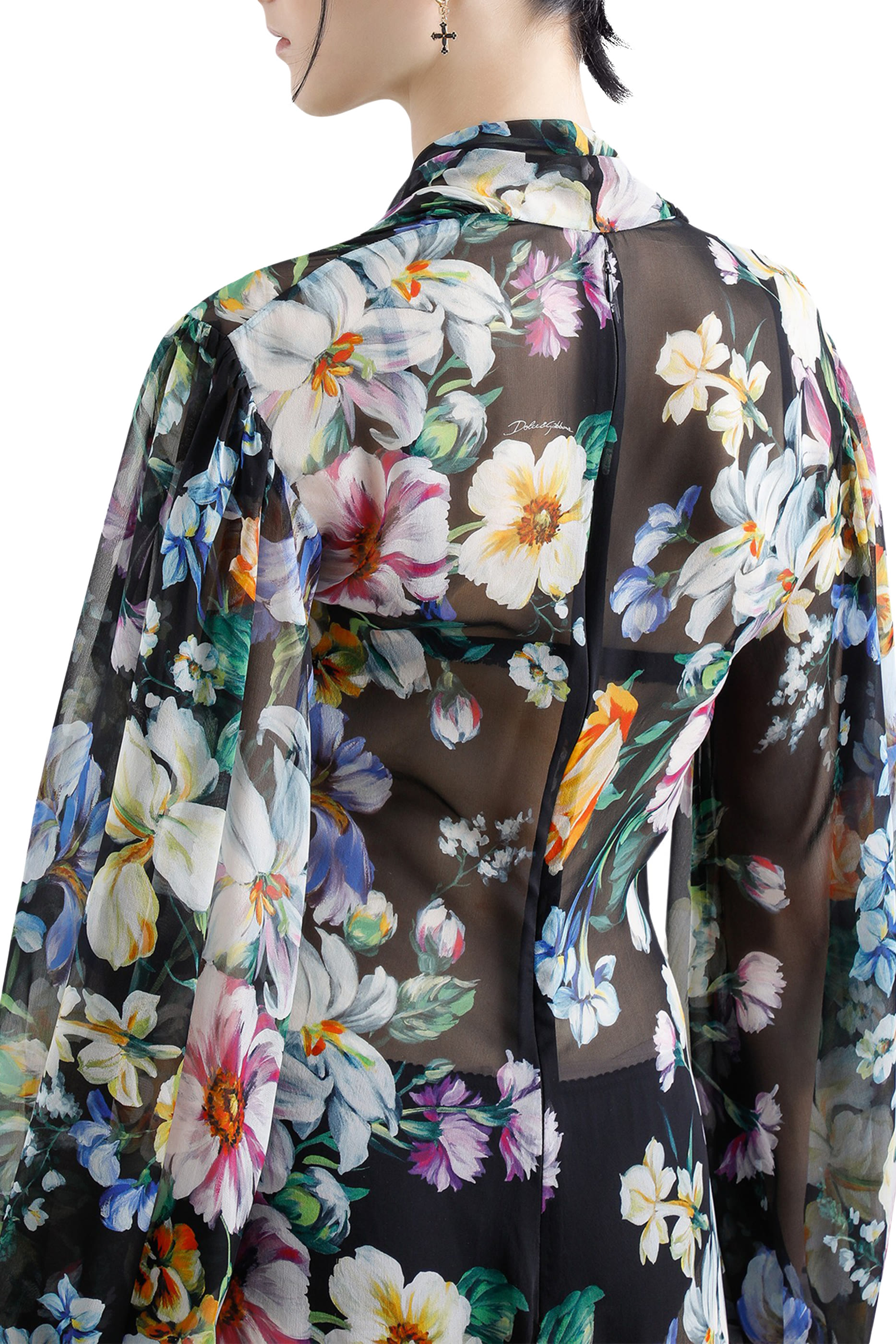 Long Floral-Print Chiffon Dress