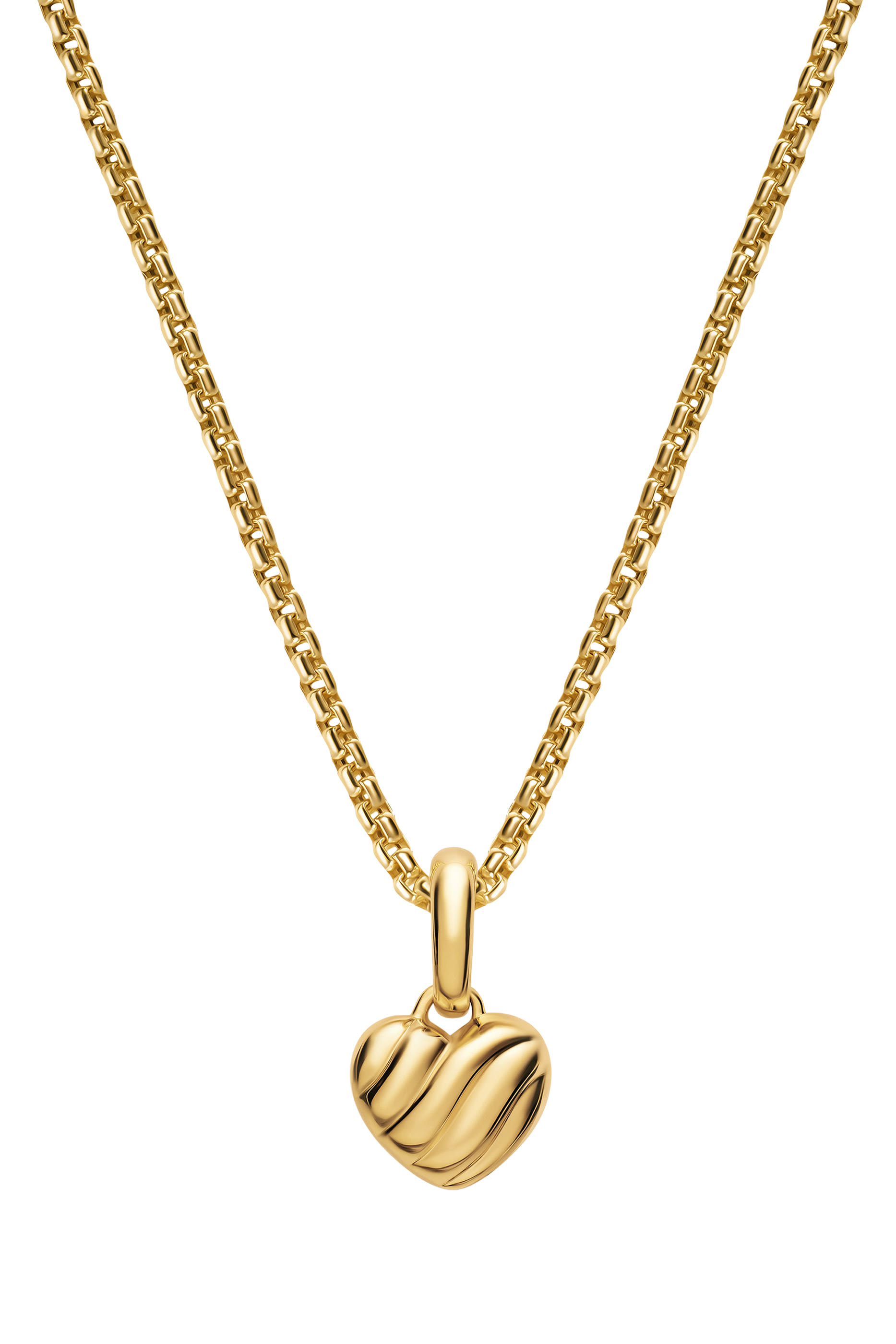 Petite Puffy Cable Heart Amulet, 18K Yellow Gold