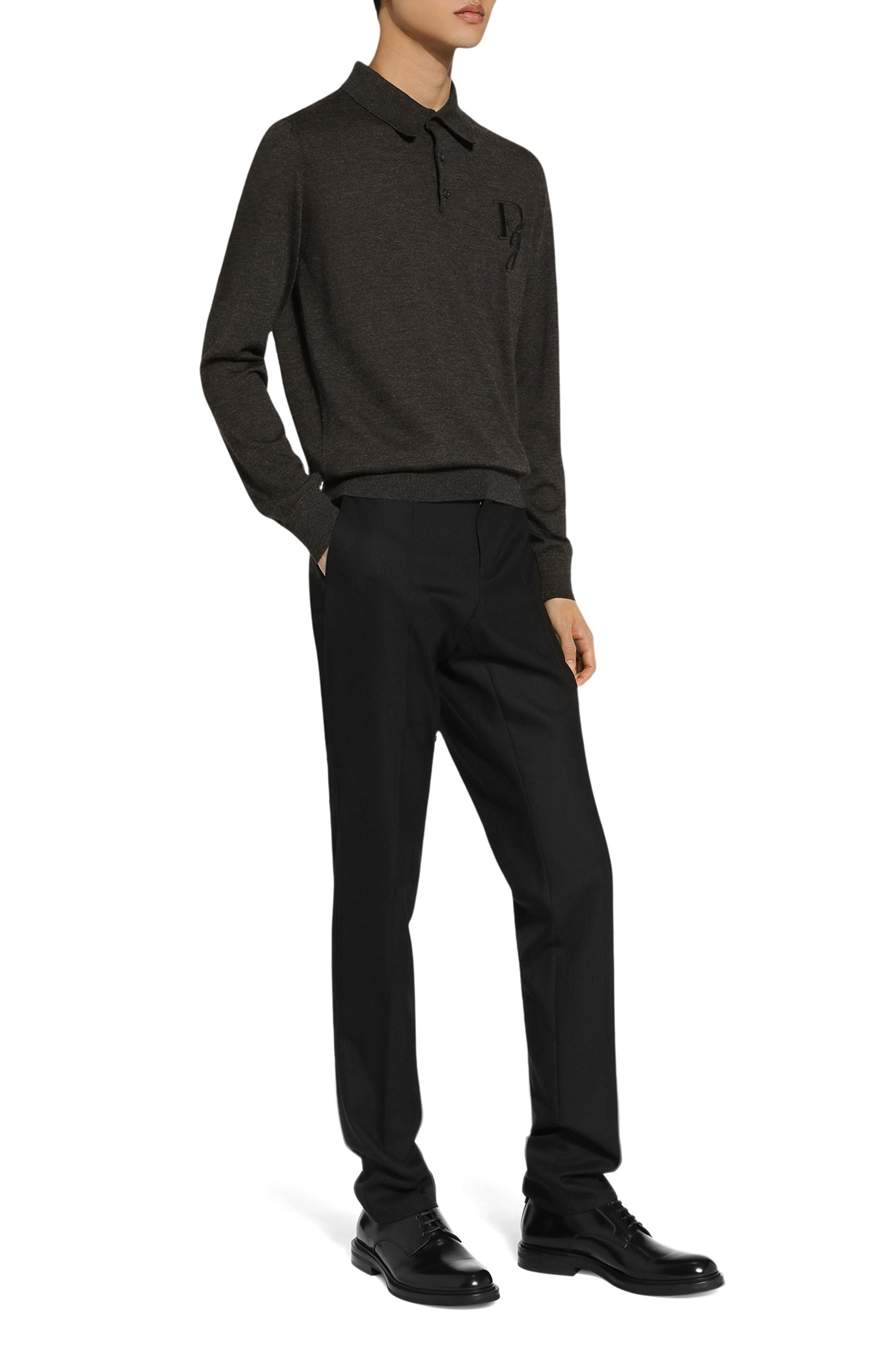 Long-Sleeved Cashmere Polo-Shirt with Embroidered Logo