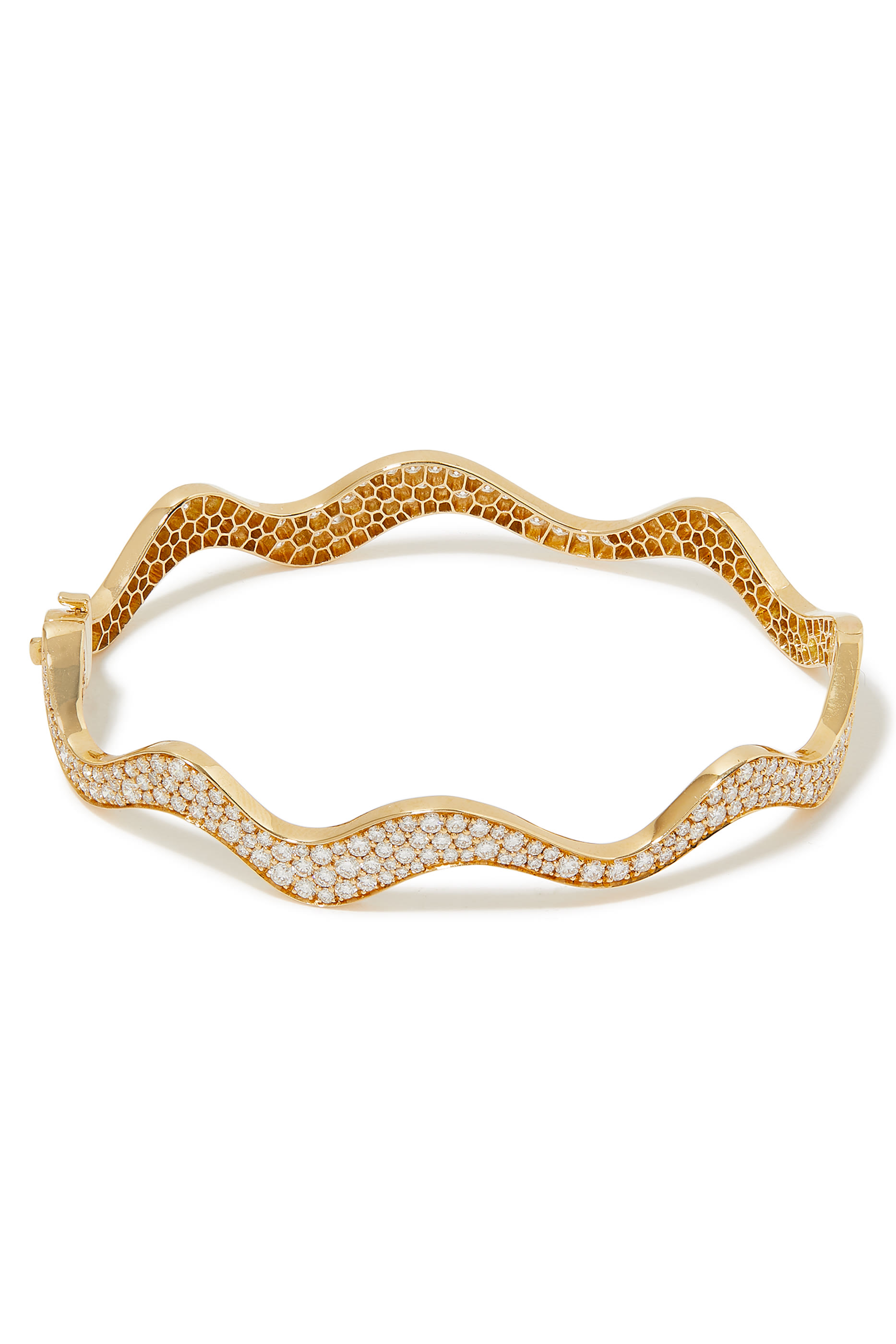 Wave Bangle, 18K Yellow Gold & Diamonds