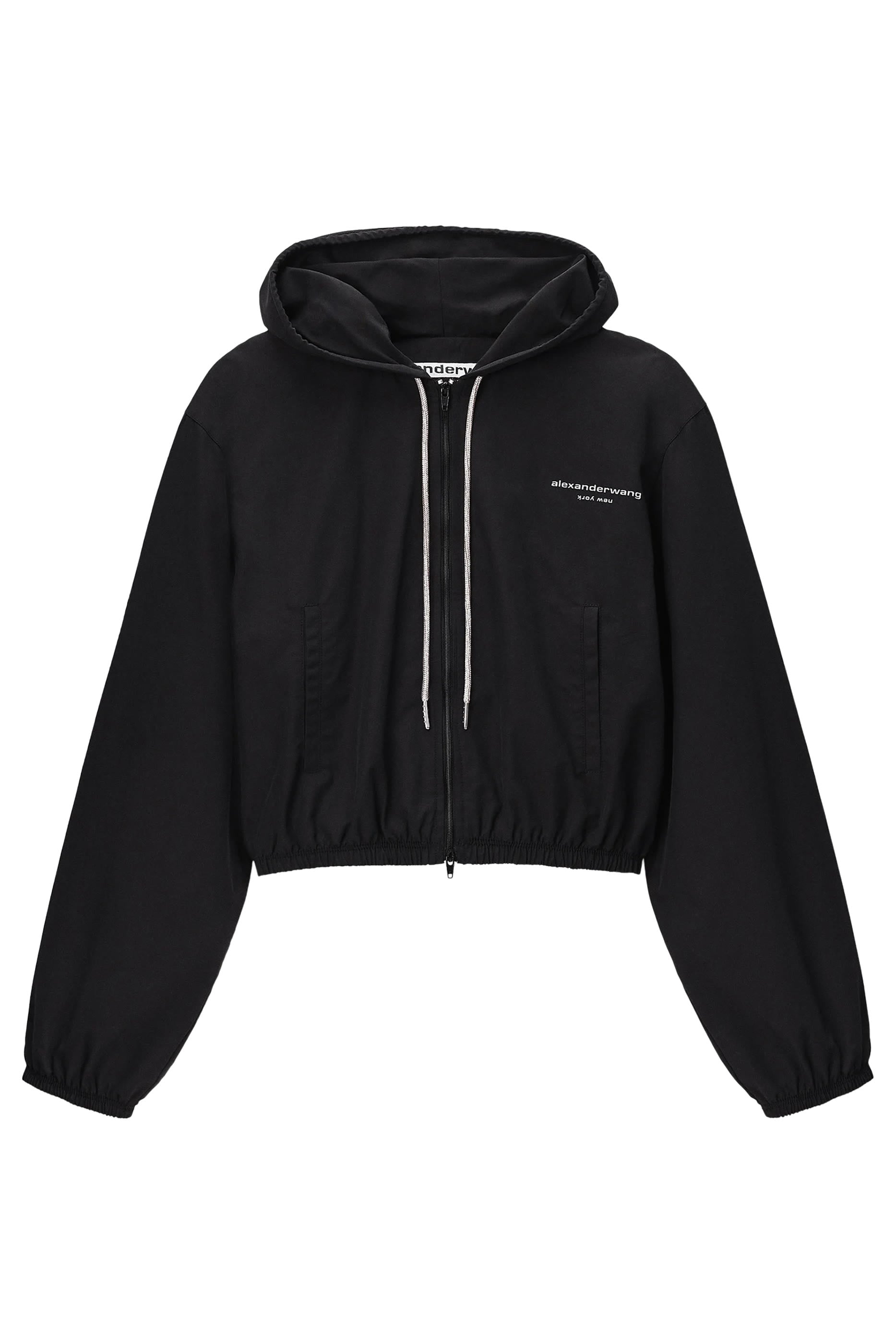 Cropped Zip-Up Hoodie with Crystal Drawcord