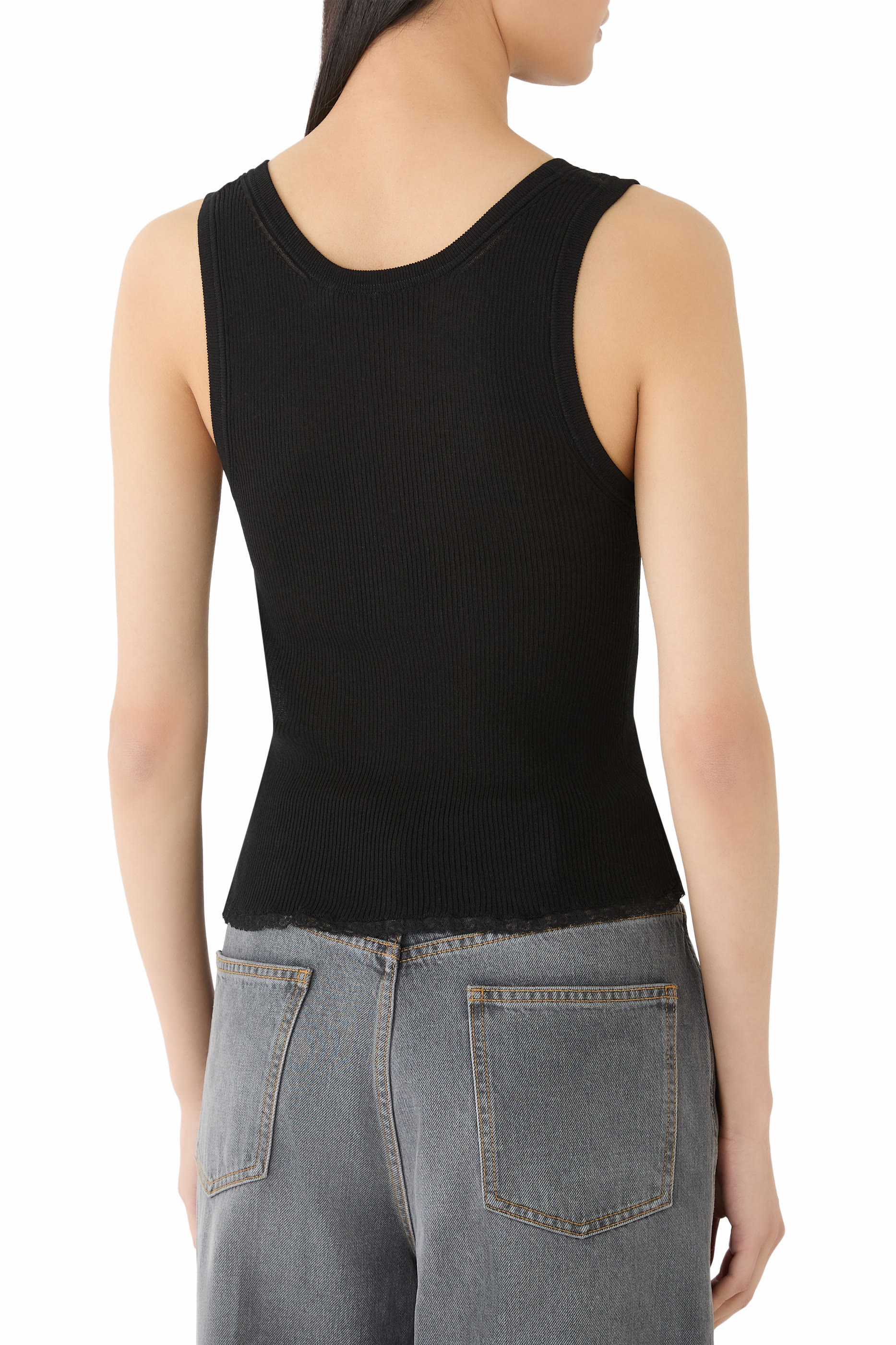 Cotton Rib Tank Top with Embroidery