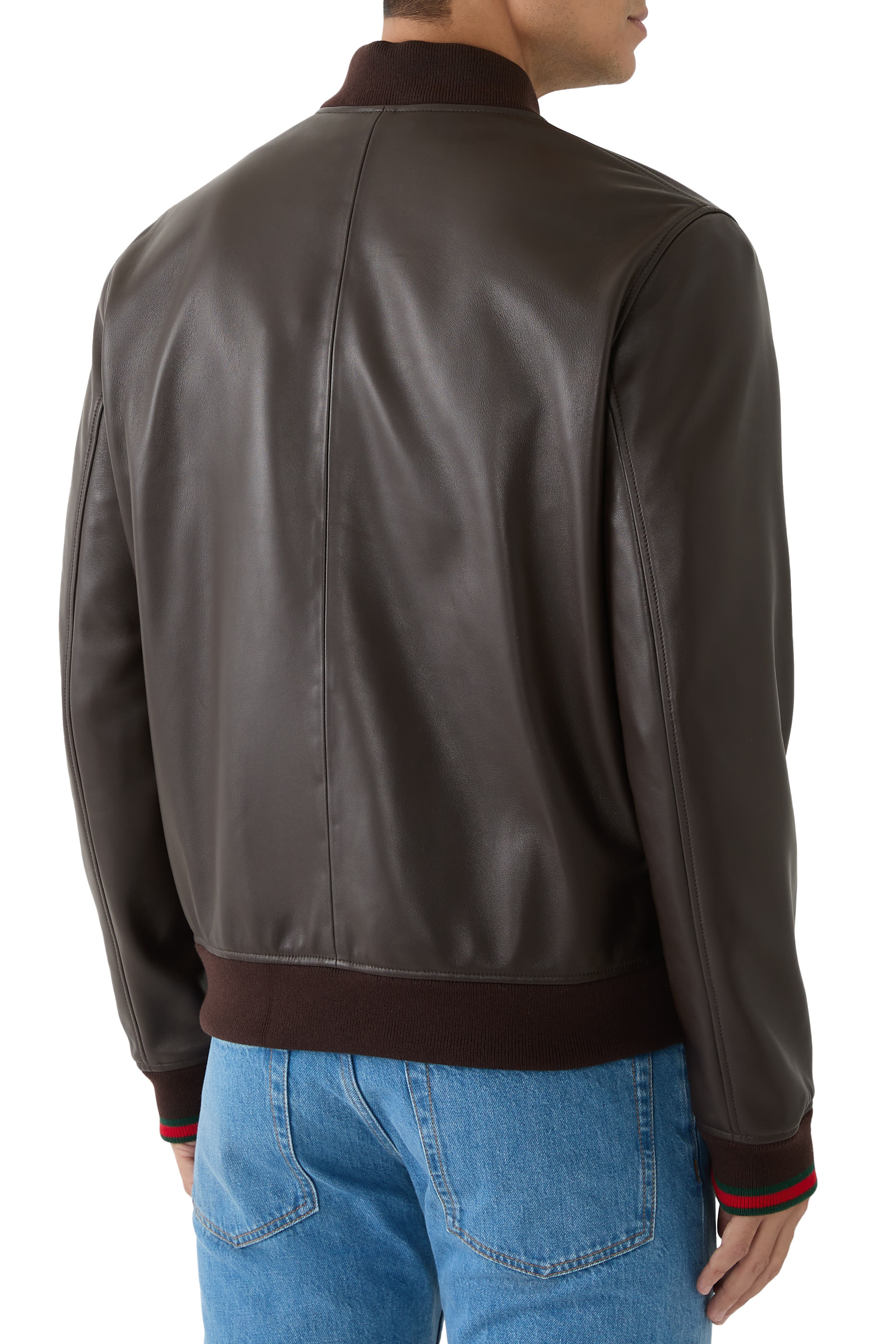 Embroidered Leather Bomber Jacket