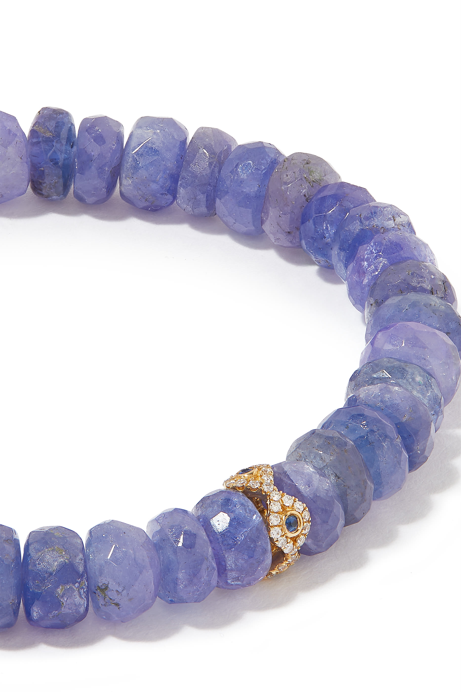 Evil Eye Eternity Bracelet, 14k Yellow Gold with Blue Tanzanite & Diamond