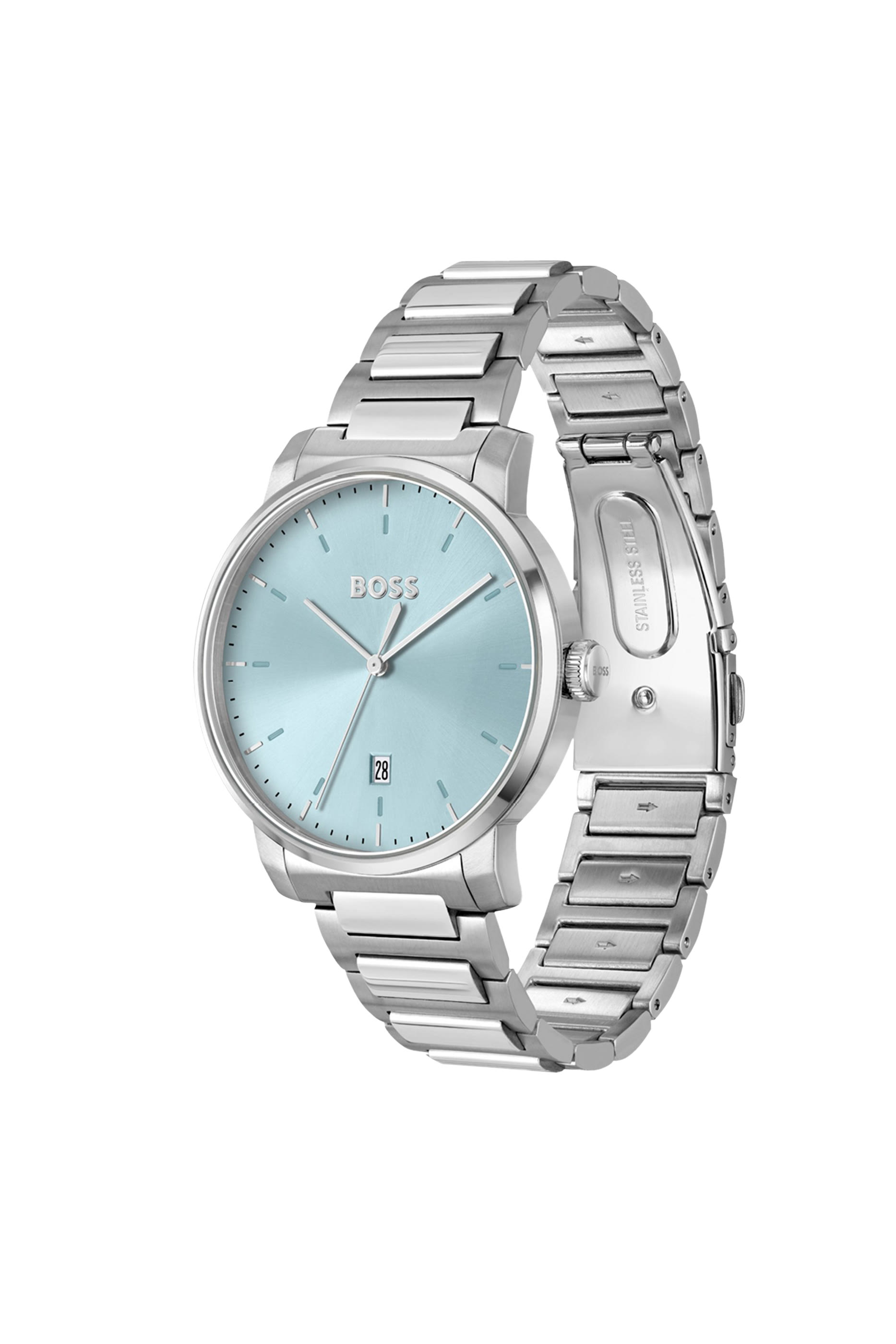Dean H-Link-Bracelet Watch With Light-Blue Dial