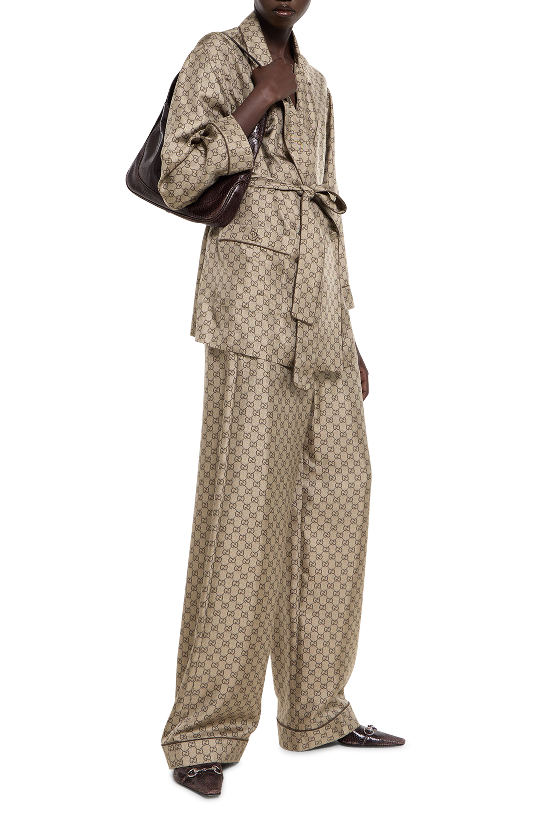 All-Over GG Print Silk Twill Leisure Pants