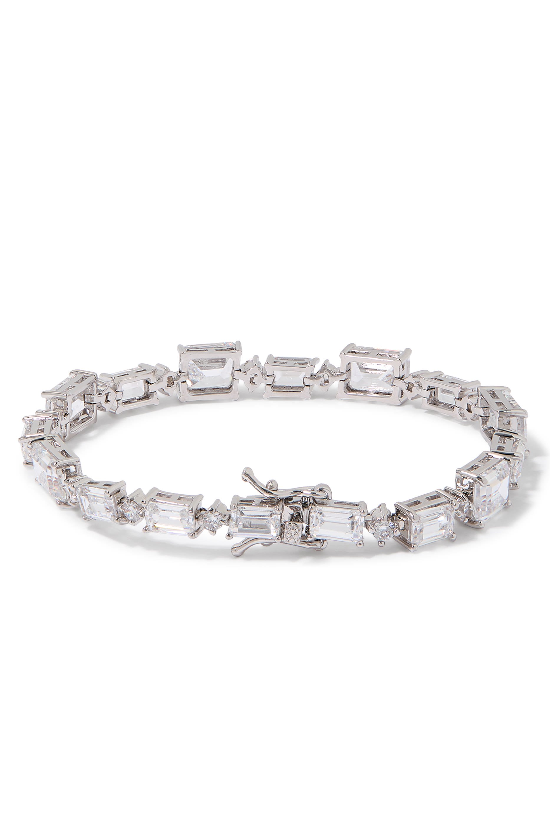  Studded Tennis Bracelet,  Rhodium Plated Brass,  Cubic Zirconia