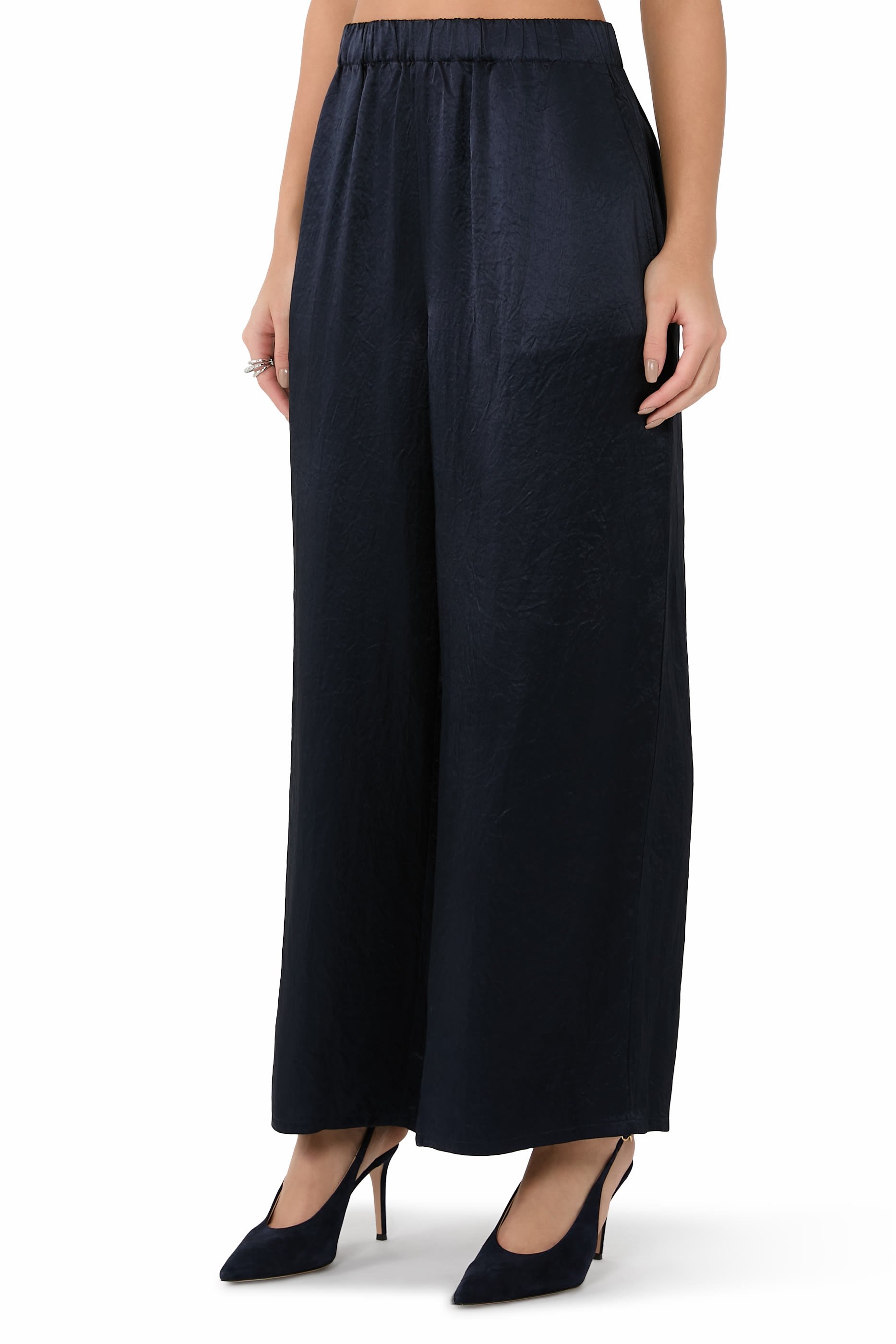 Textured Satin Wide-Leg Pants