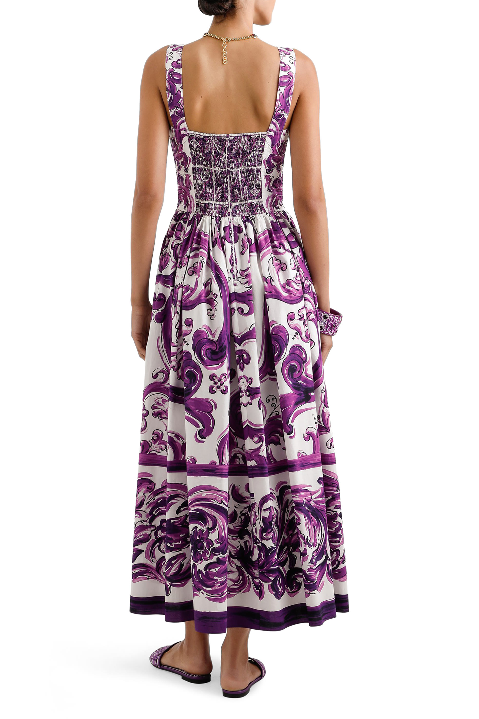Majolica Print Long Poplin Dress