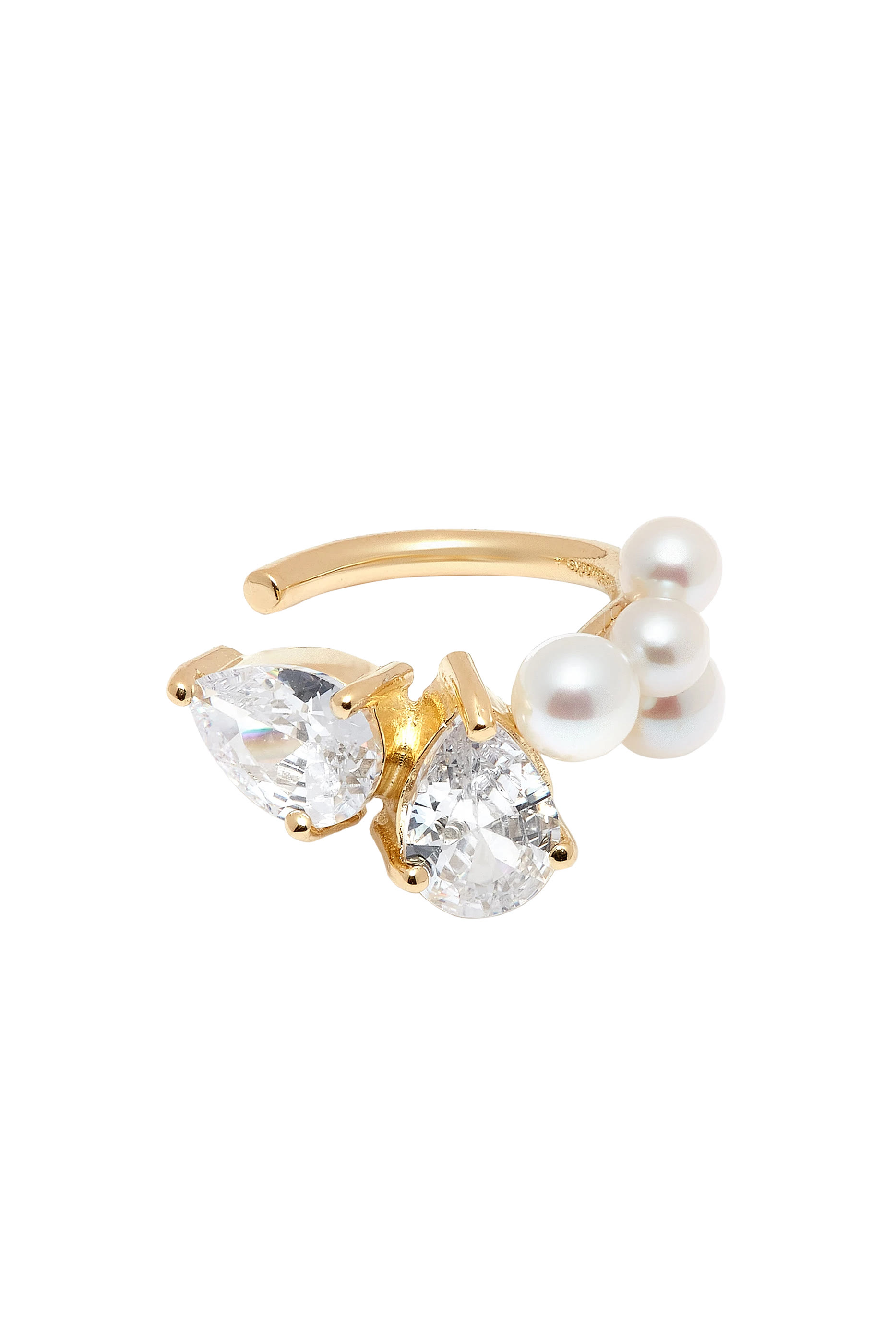 Chasing Shadows Ear Cuff, Recycled Sterling Silver Plated in 18ct Yellow Gold Vermeil with Freshwater Pearl & Cubic Zirconia