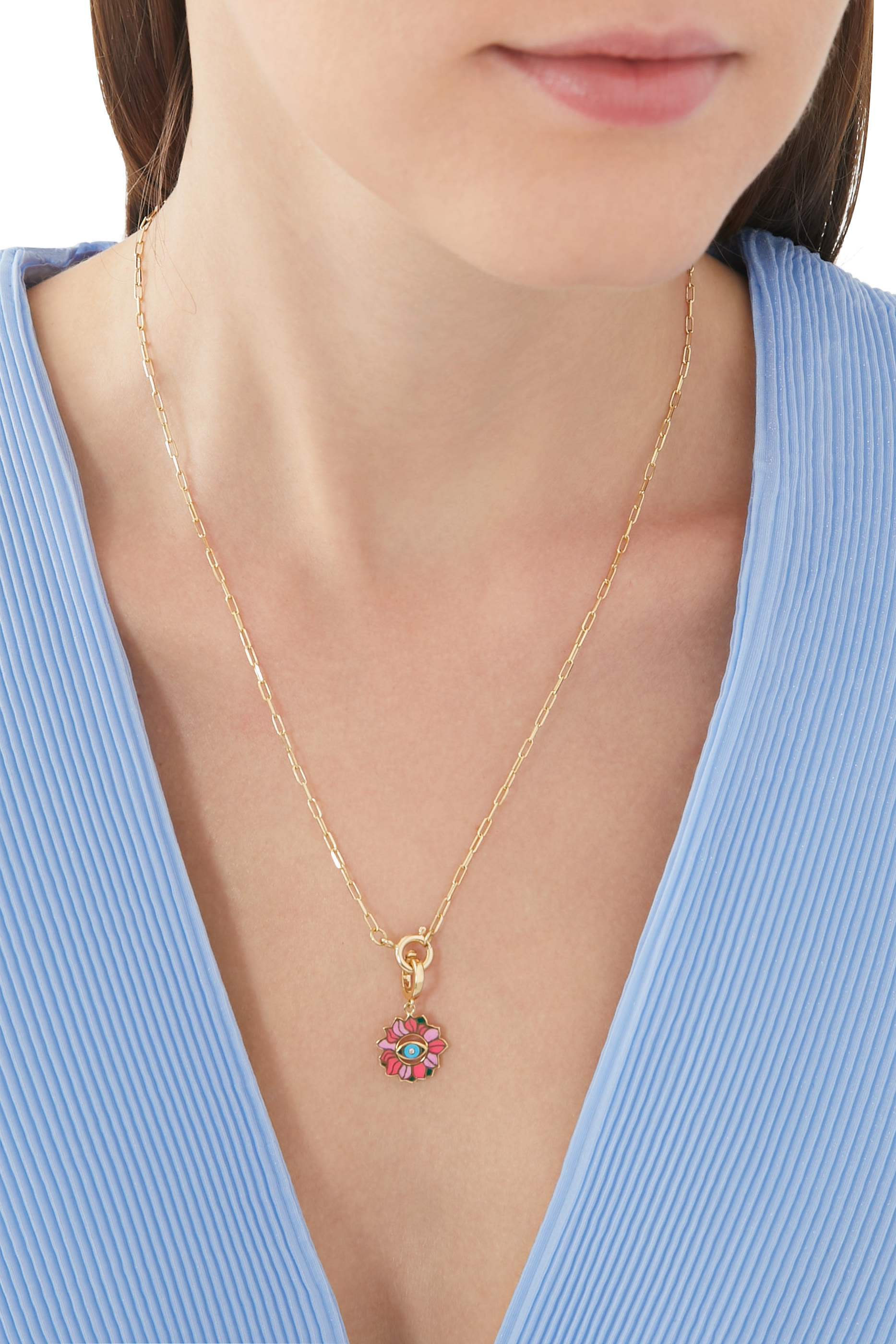 Enamel Blossoming Eye Charm, 18k Yellow Gold & Diamonds