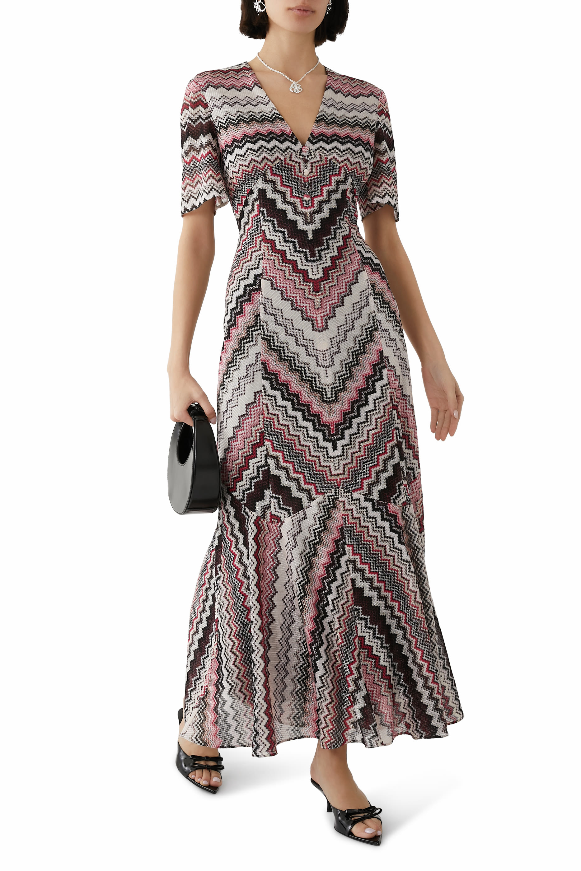 Zig Zag Raschel Lurex Maxi Dress