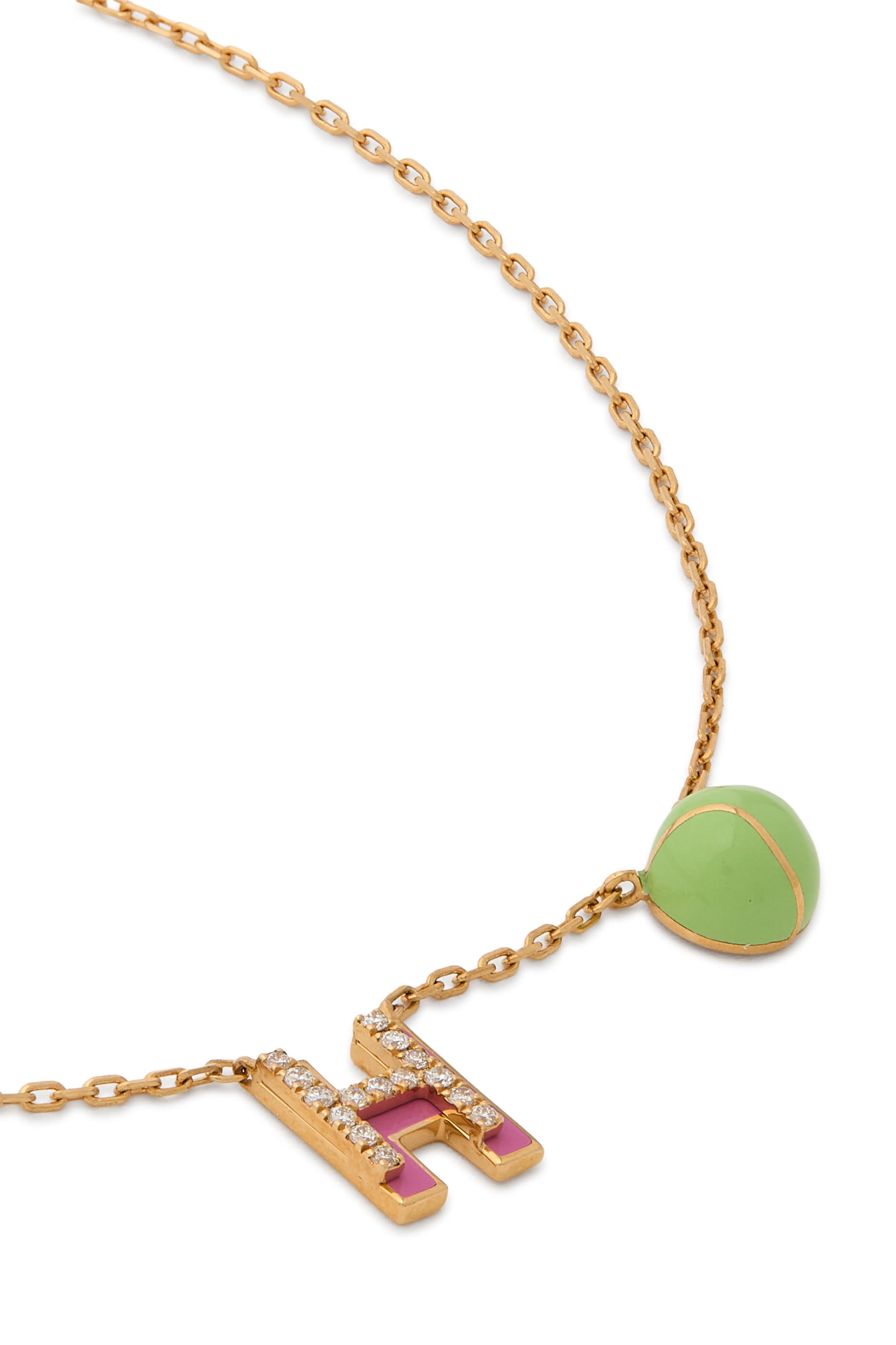 Letter H & Ball Charm Anklet, 18K Yellow Gold, Diamonds & Enamel