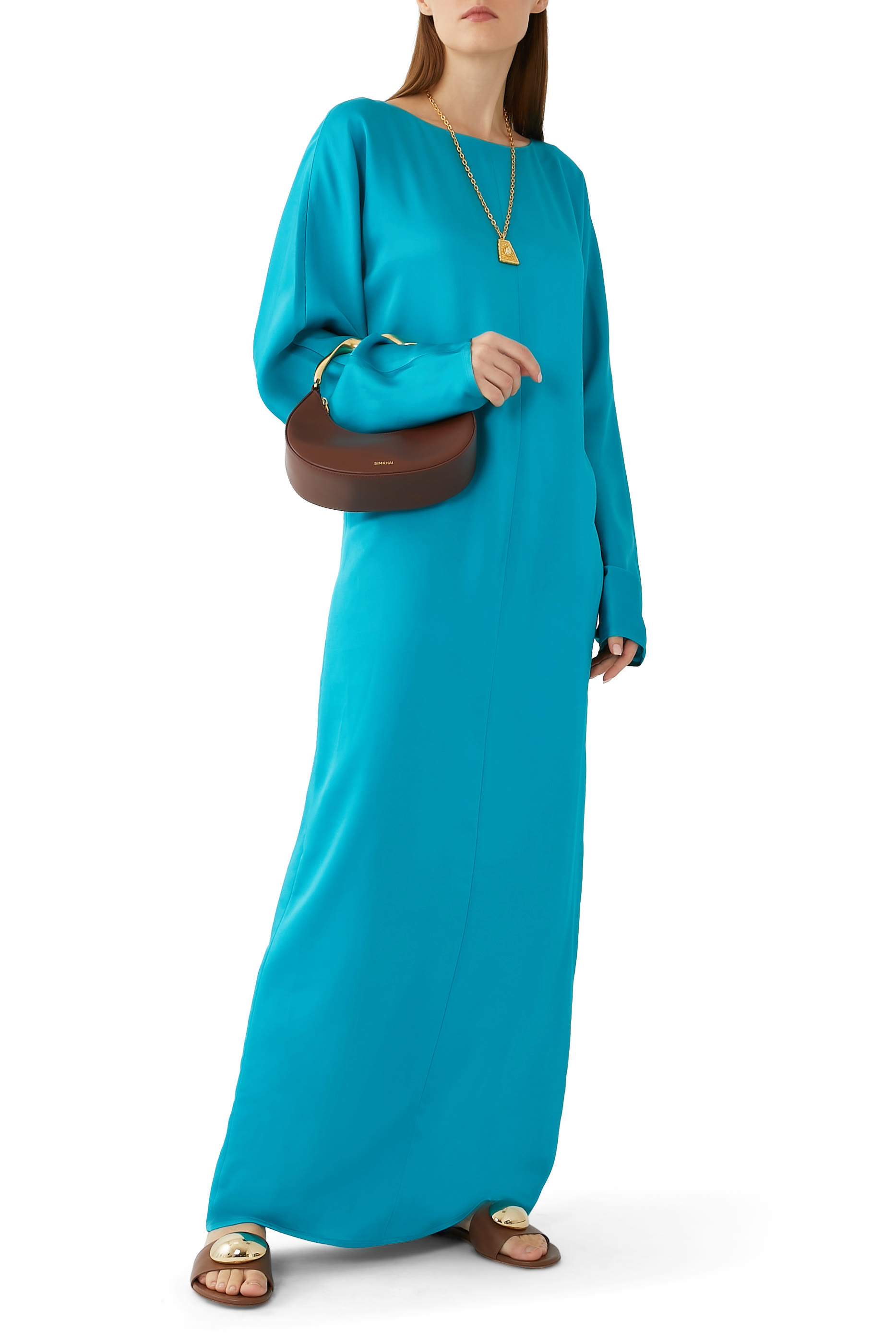 Long-Sleeve Satin Kaftan