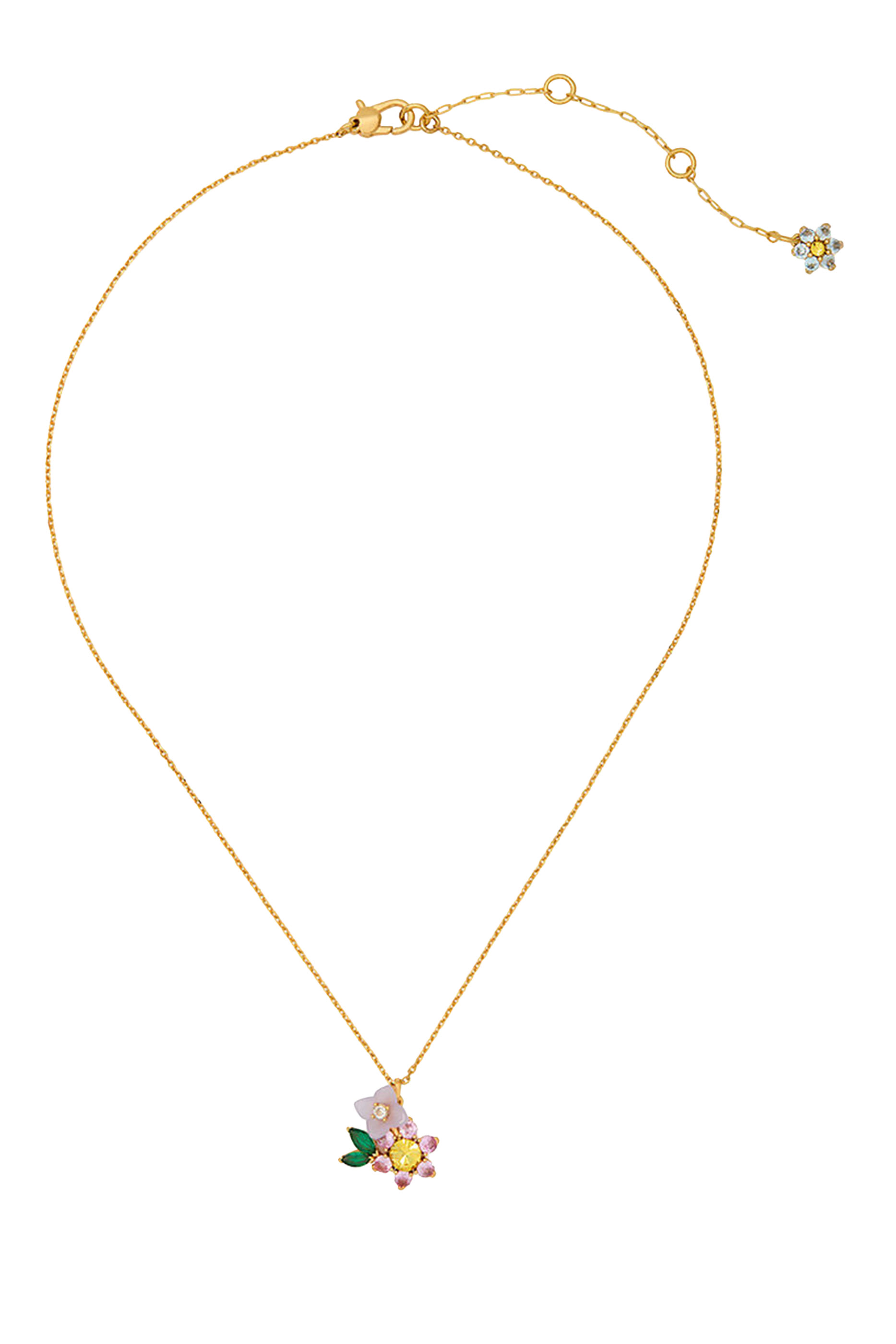 Bursting Blooms Pendant, Brass & Cubic Zirconia, Czech Glass Stone, Resin