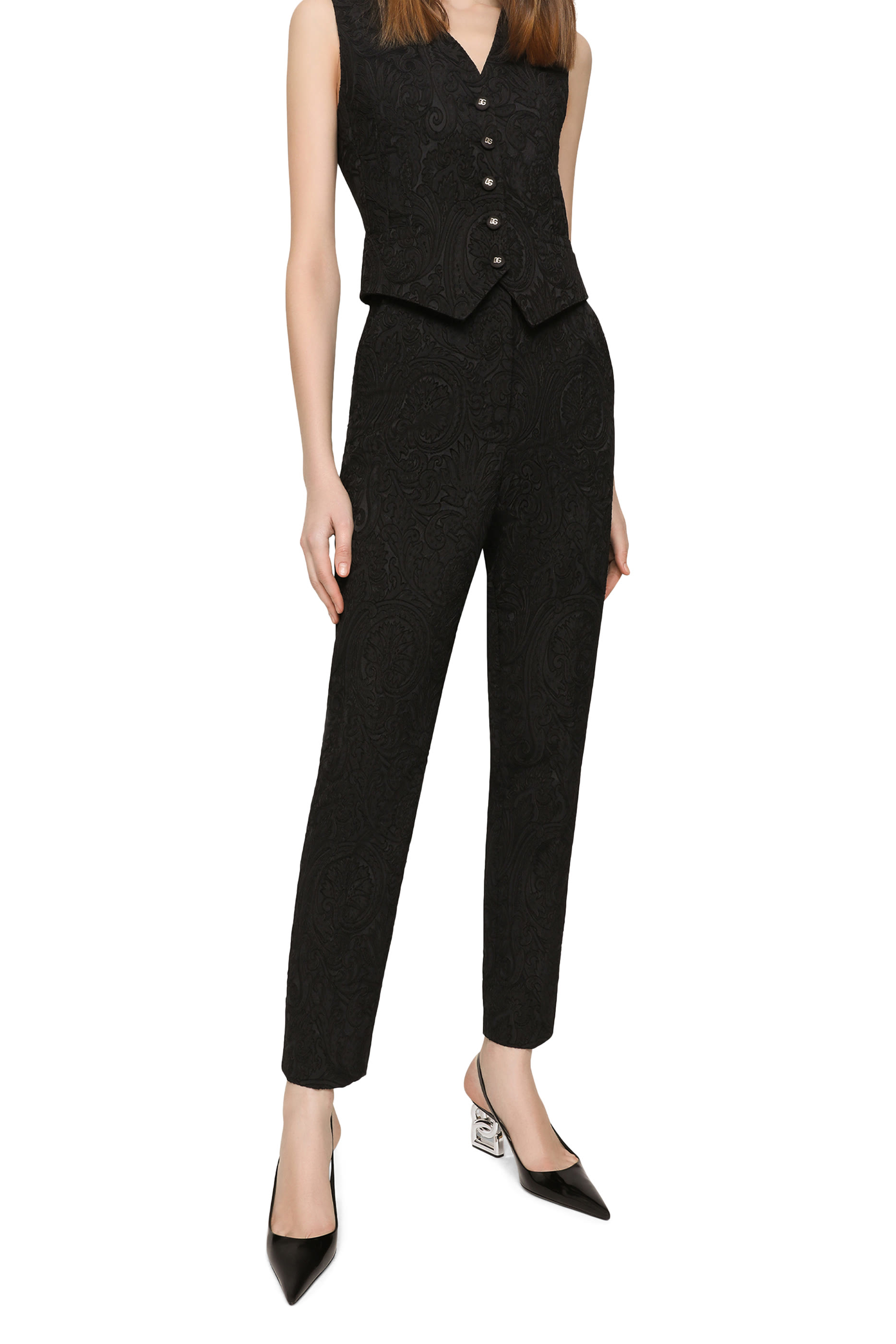 High-Waisted Ornamental Jacquard Pants