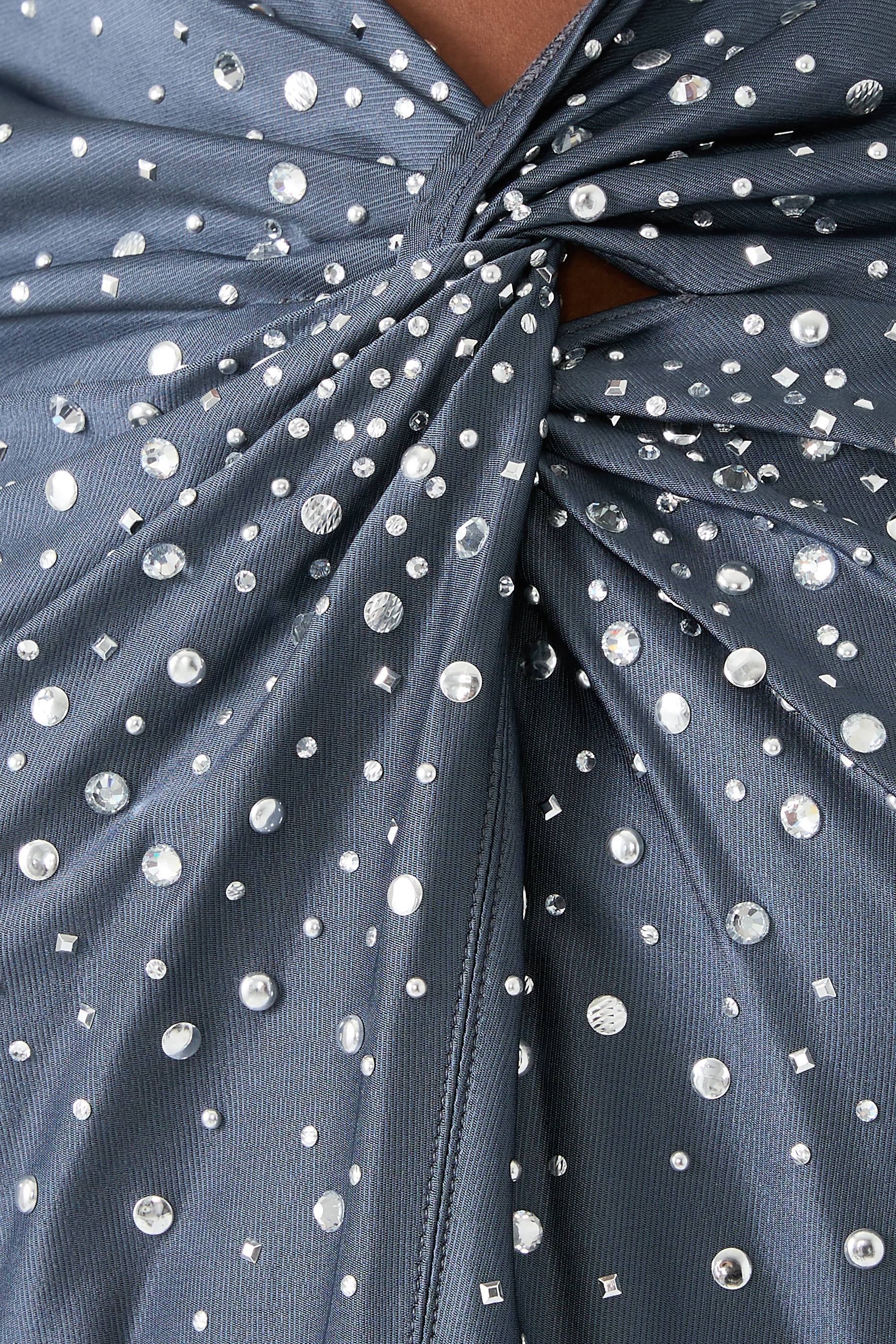 Twist-Front Long Sleeves Crystal Jersey Top