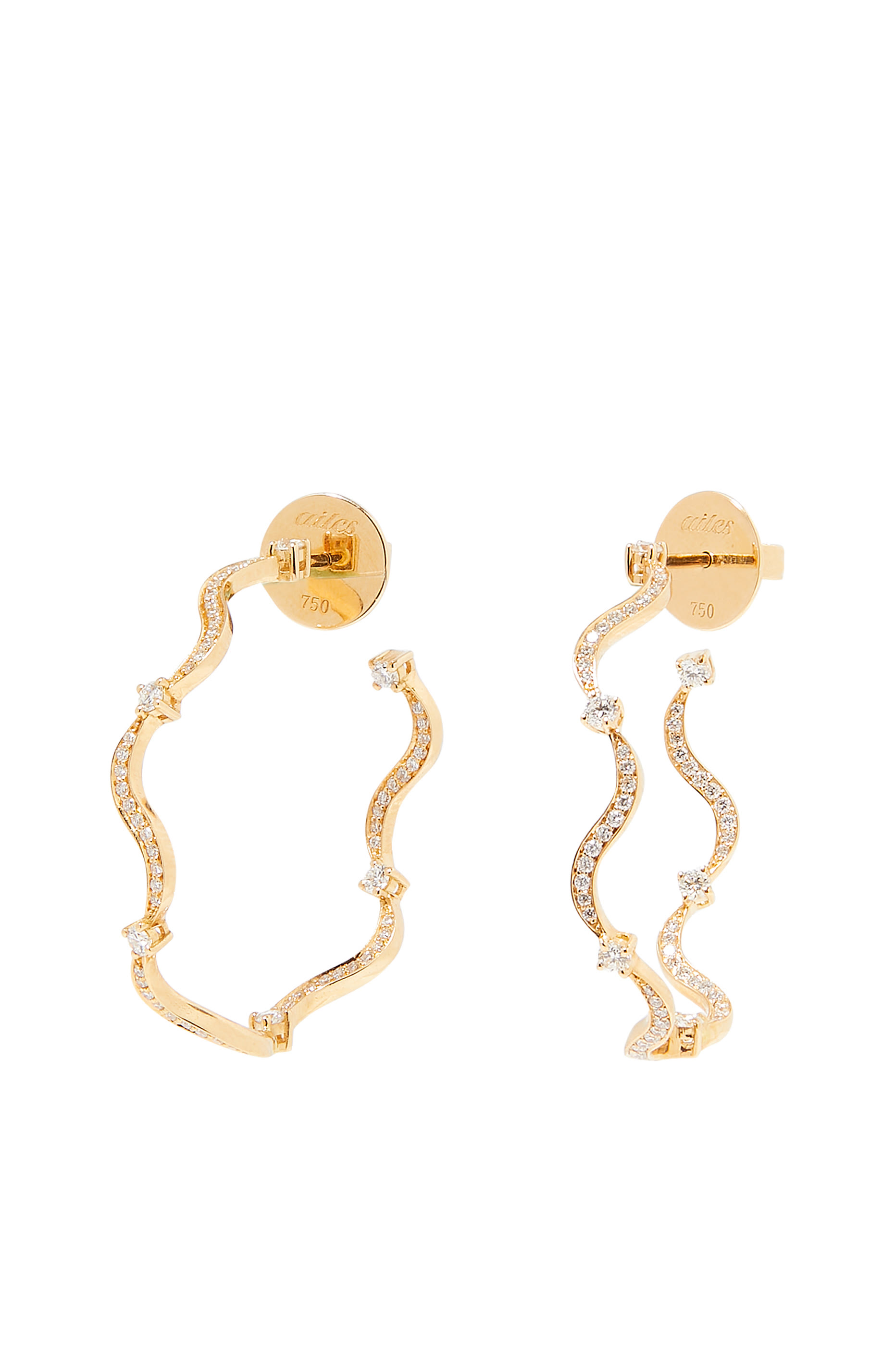 Wave Medium Hoops, 18K Yellow Gold & Diamonds