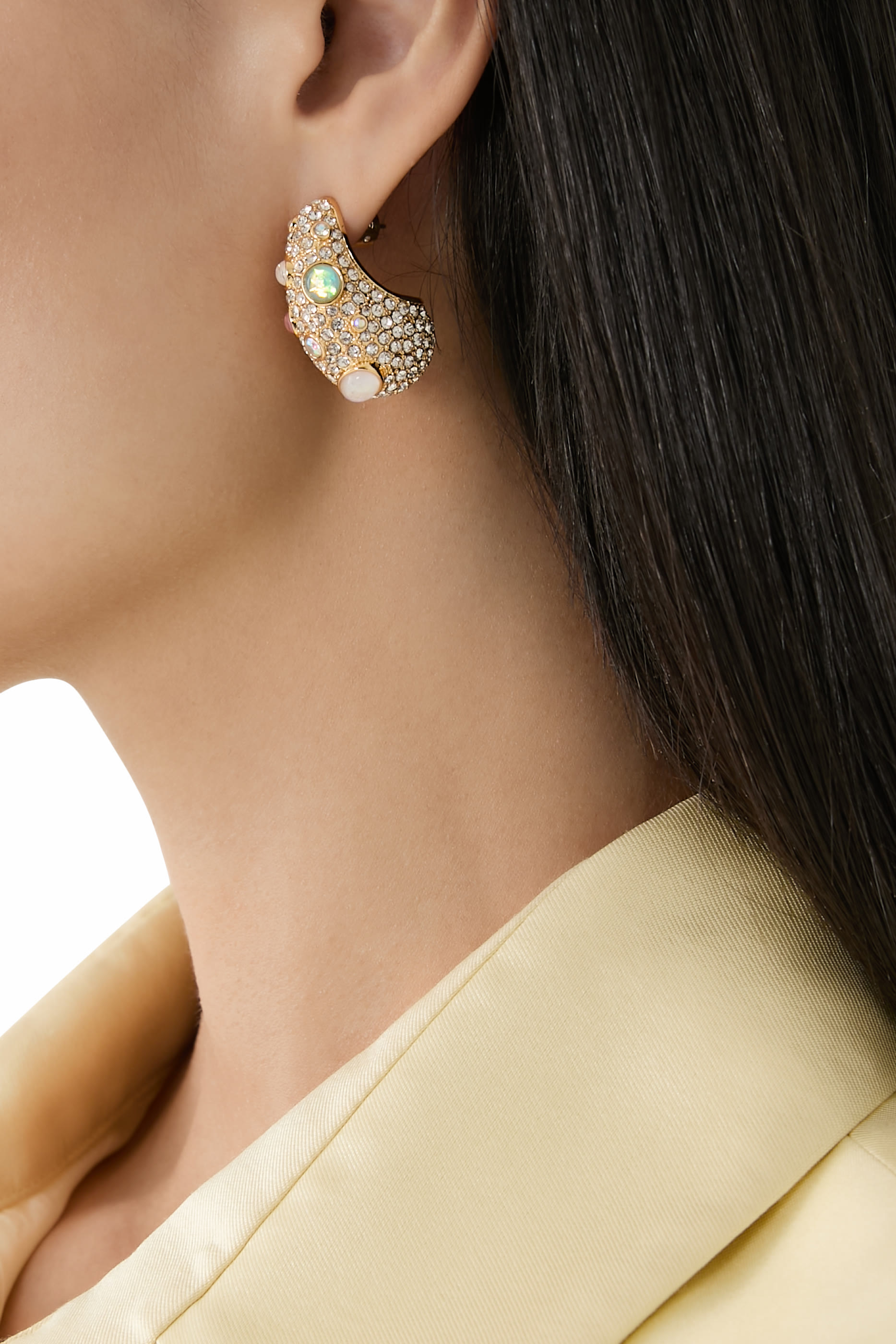 Mix Pave Earrings, Brass & Opal