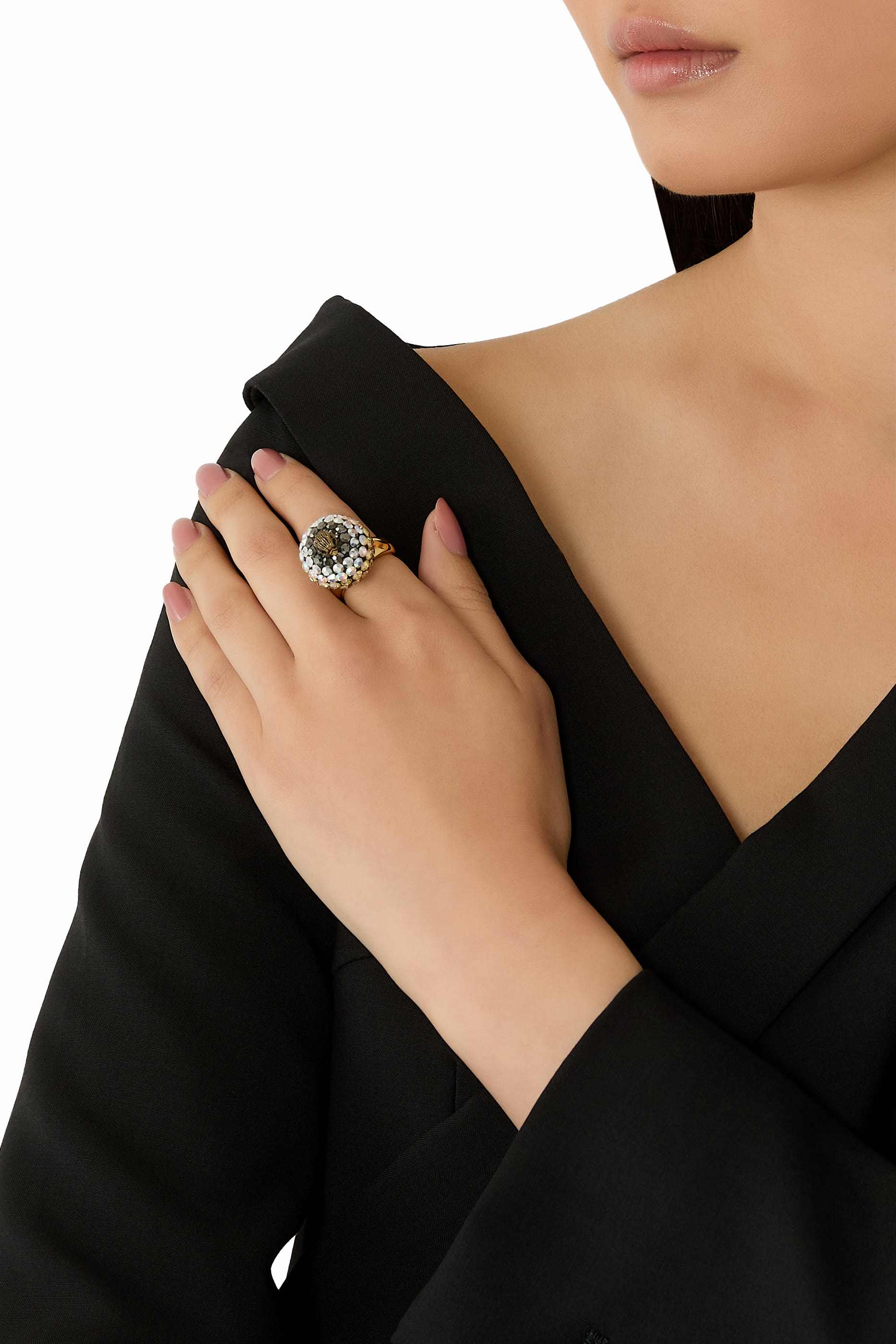 Pave Bubble Ring, Brass & Crystal Stones