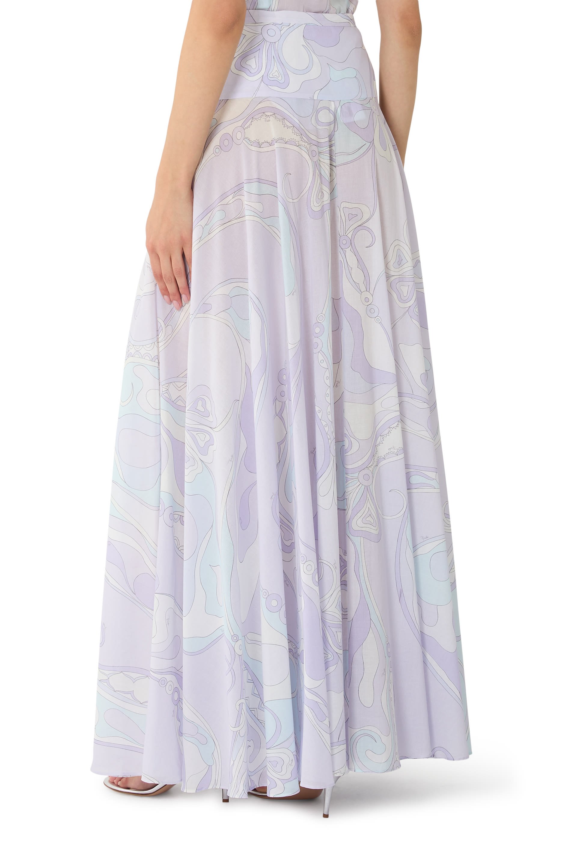 Orchidee Print Long Cotton Skirt