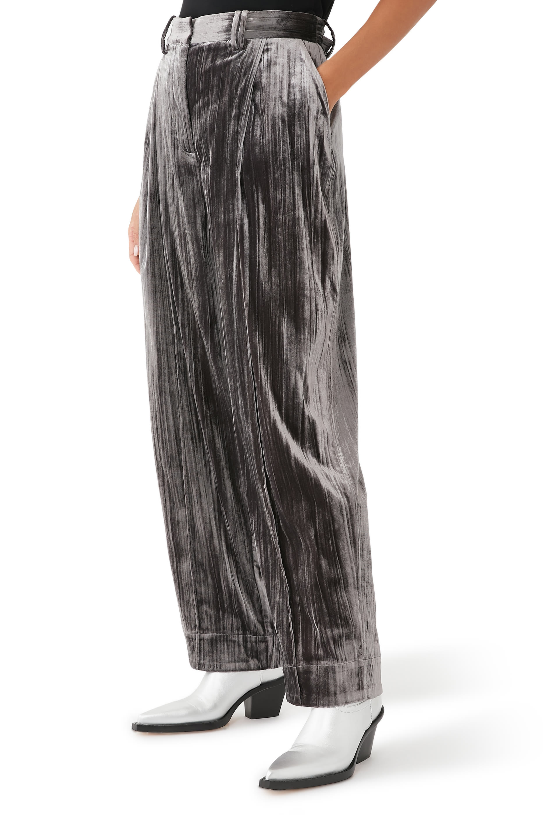 Striped Velvet Relaxed Pleated Pants