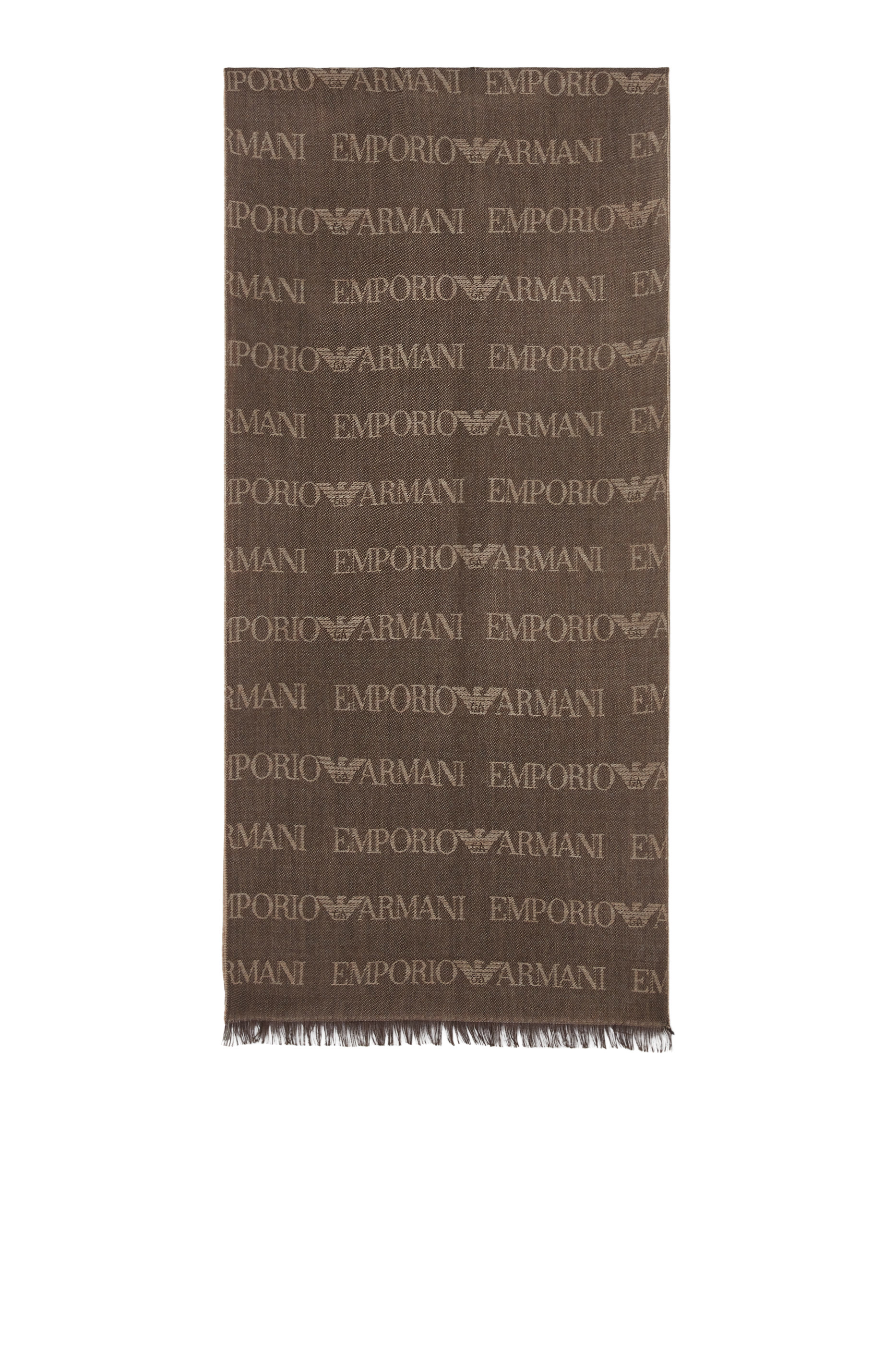 Jacquard Logo Lettering and Fringes Virgin-Wool Blend Scarf