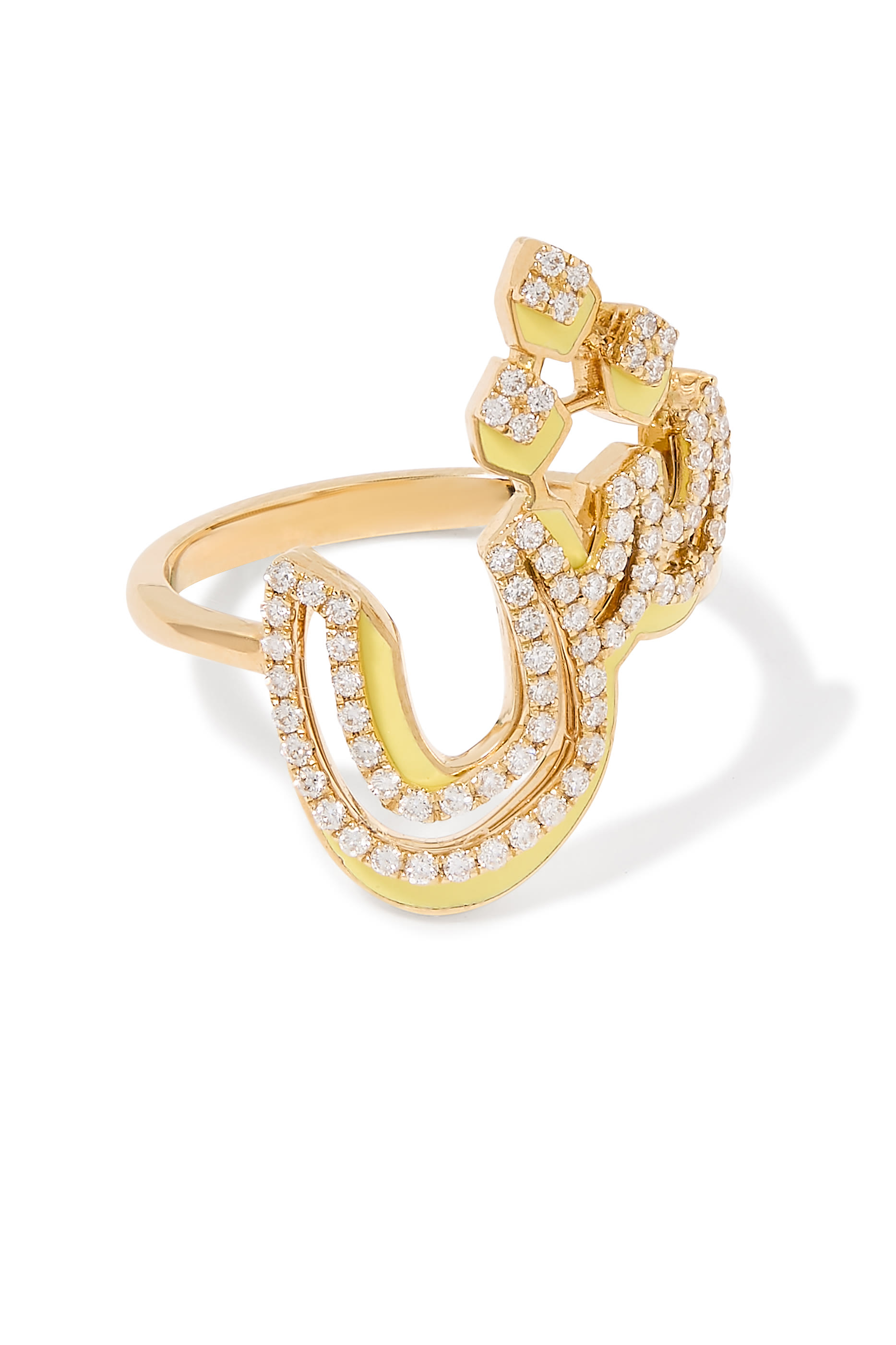 Arabic Letter Ring, 18k Yellow Gold & Enamel, Diamonds